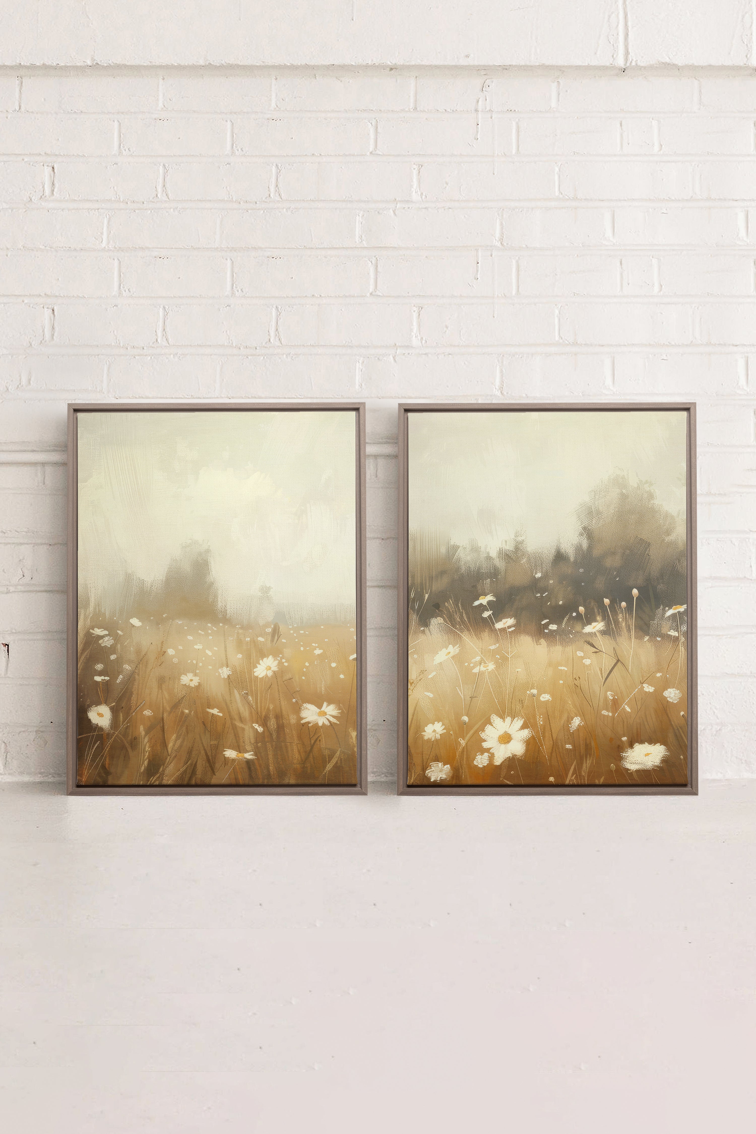 COMBINAISON DAISY BREEZE, 2 Works on stretched canvas, framed Oak Brown