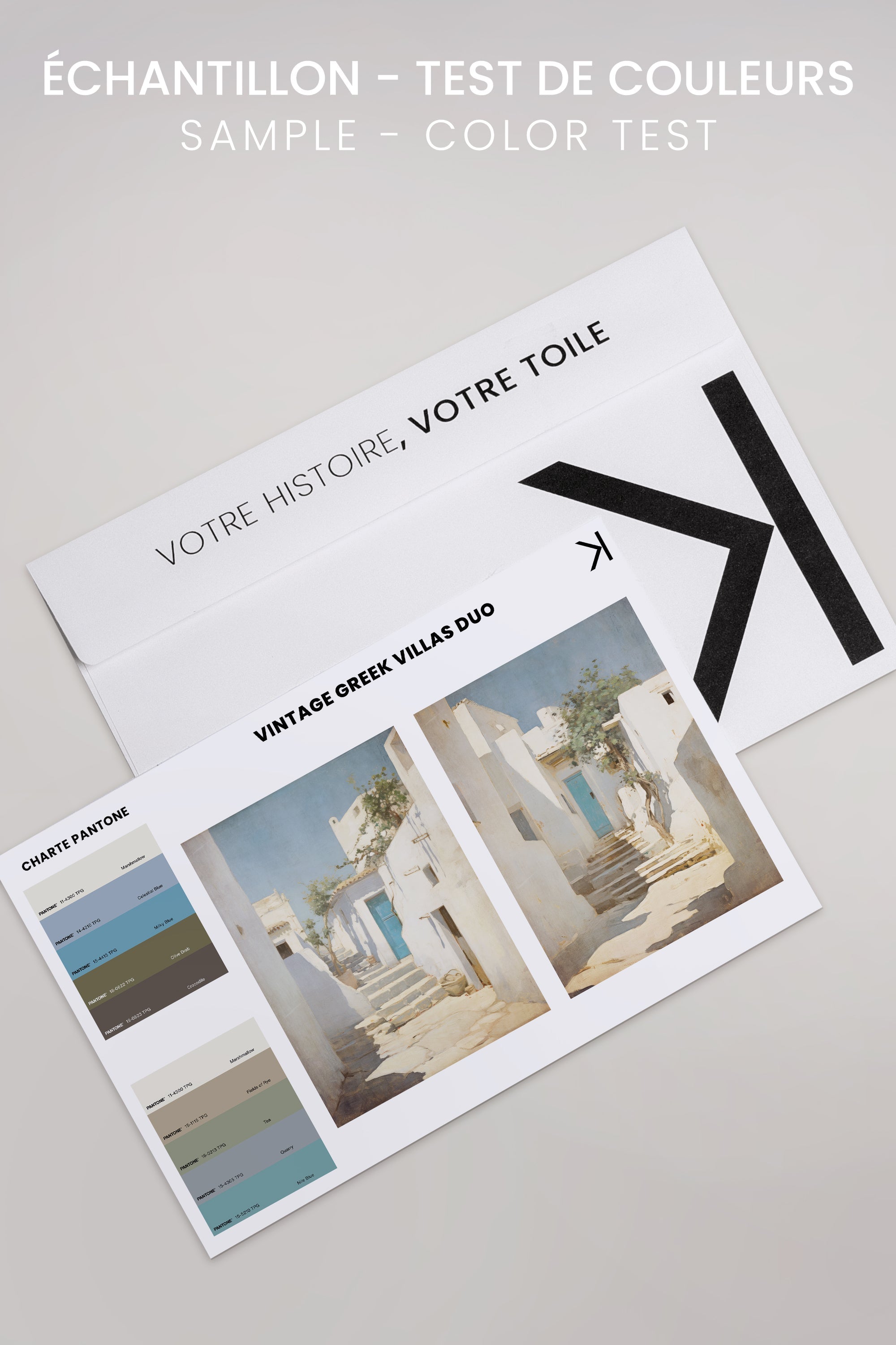 OLEKA CANVAS - COMBINAISON VINTAGE GREEK VILLAS, 2 Oeuvres sur toile étirée, encadré Noir