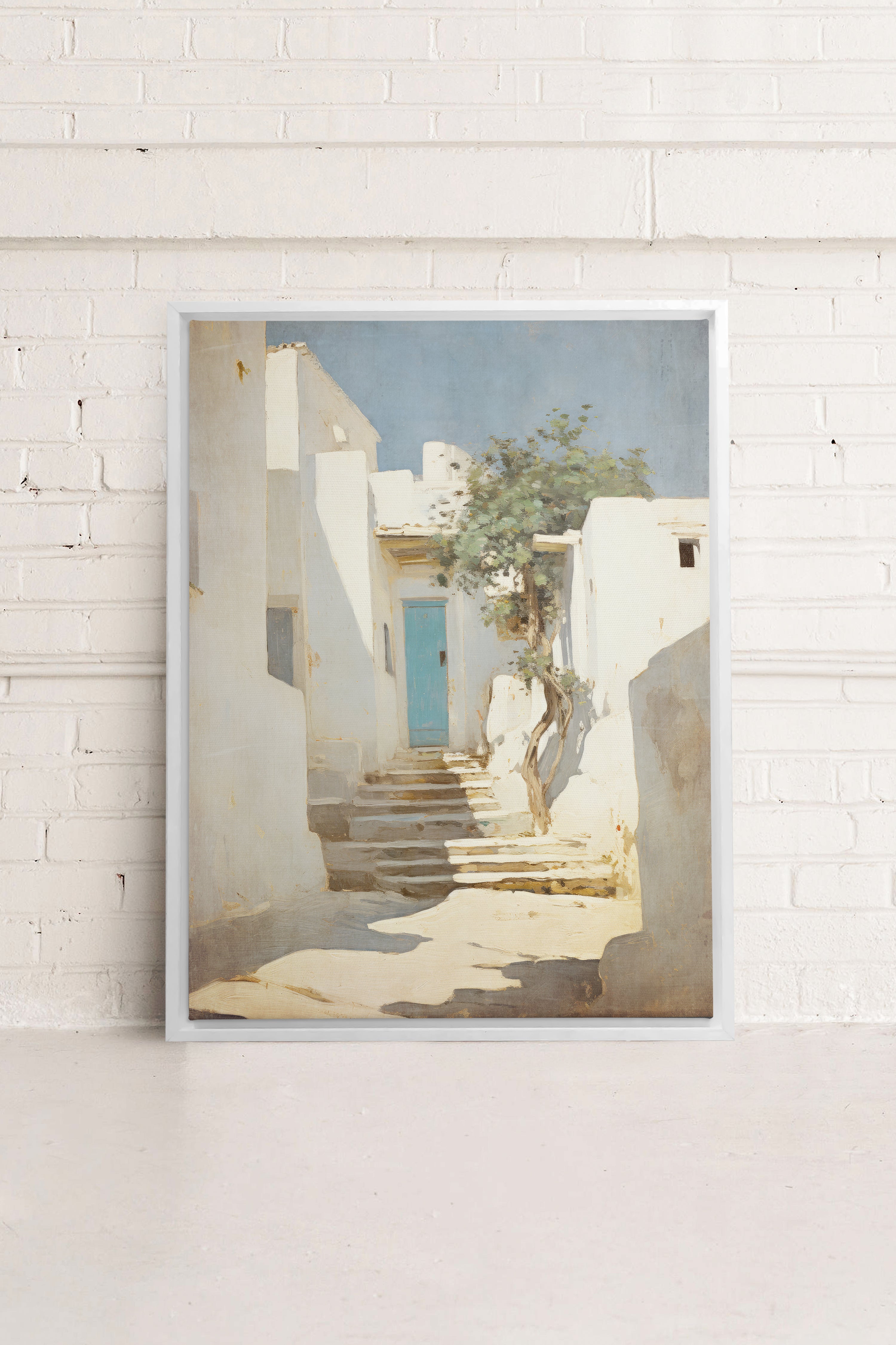 VINTAGE GREEK VILLAS, Oeuvre sur toile étirée, encadré Blanc
