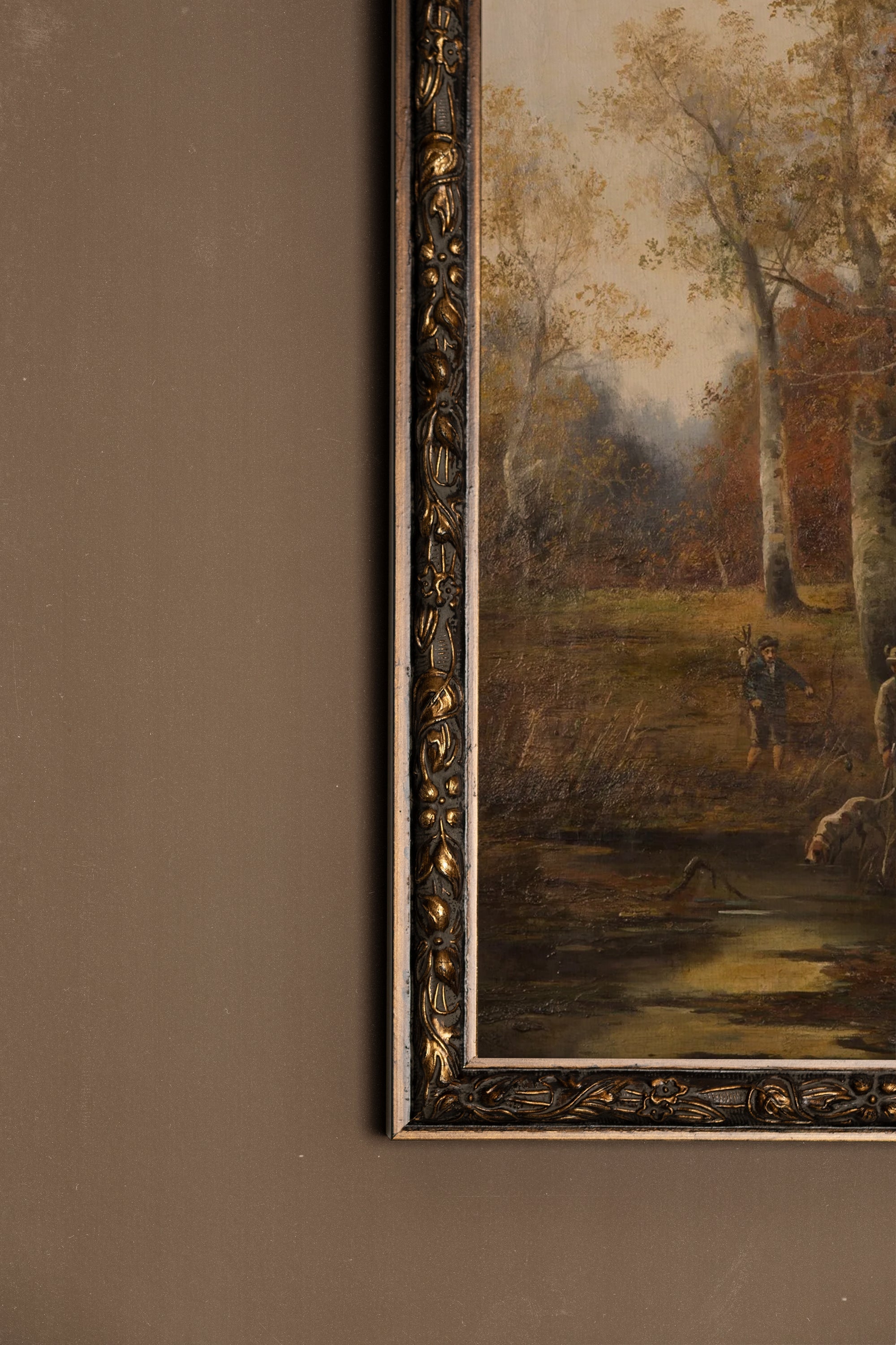 SOUS LES ARBRES DORÉS, Artwork on rigid canvas, framed in Vintage Bronze