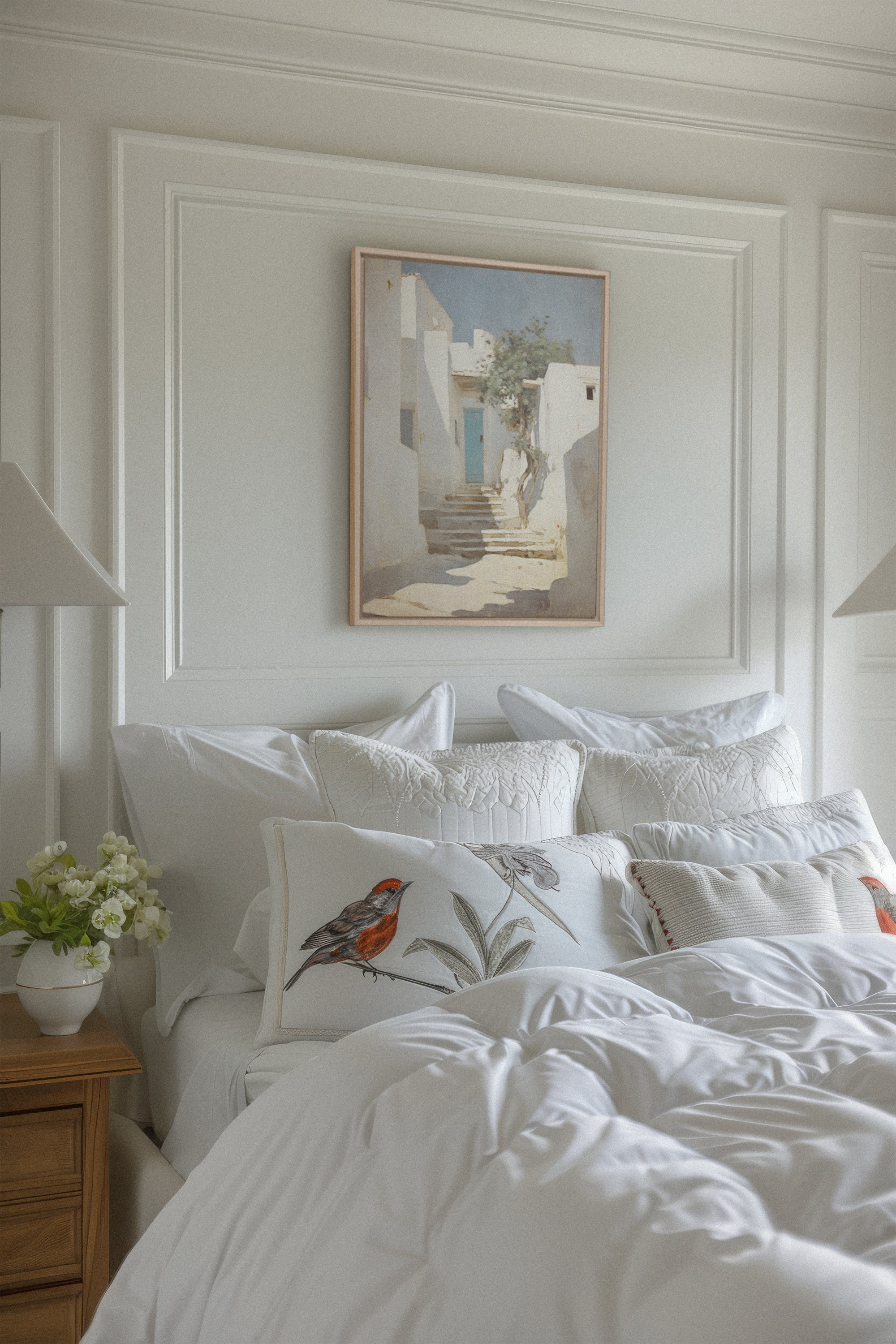 OLEKA CANVAS - VINTAGE GREEK VILLAS, Oeuvre sur toile étirée, encadré Naturel Clair