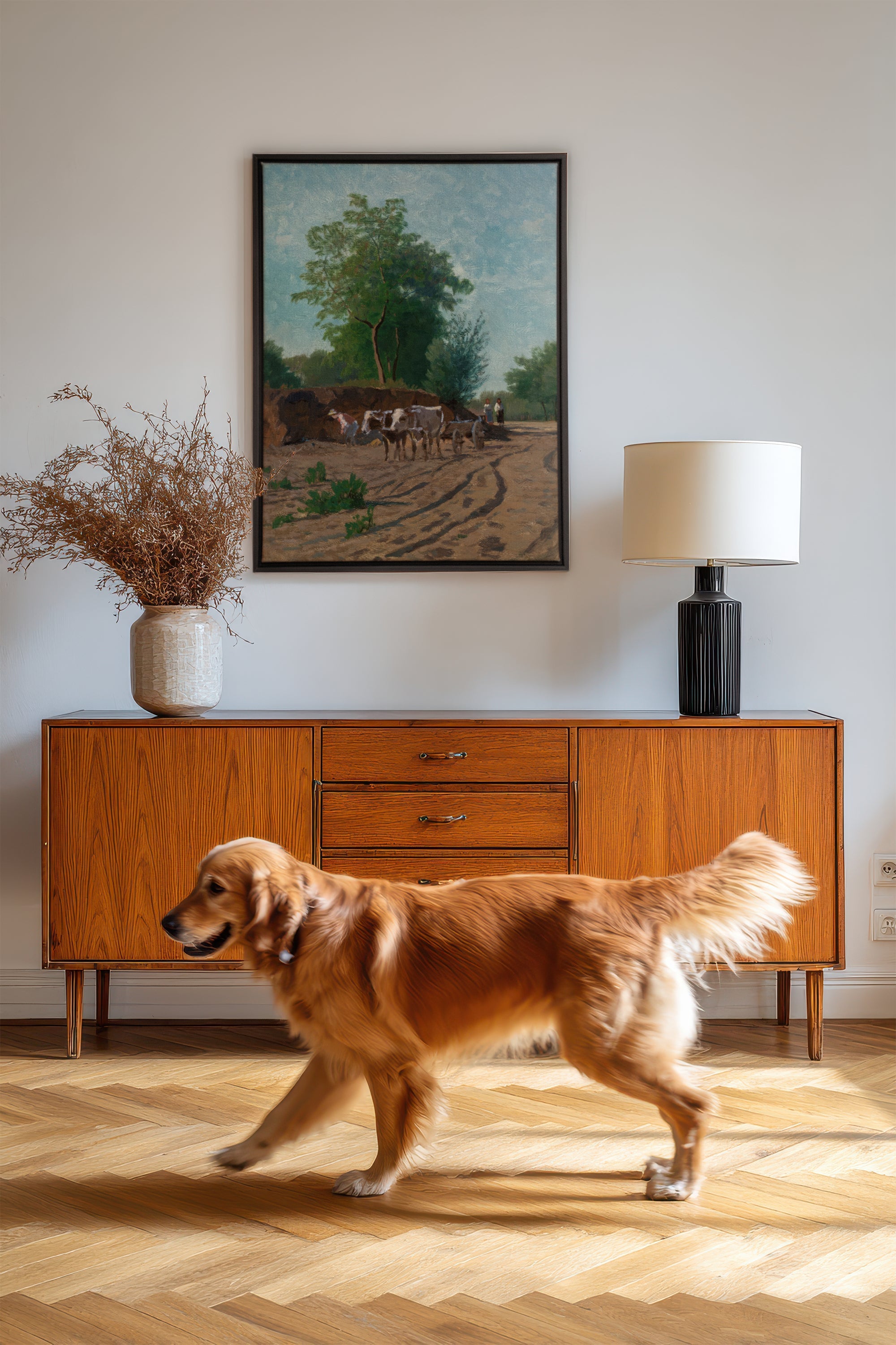 OLEKA CANVAS - ROUTE DU VILLAGE, Oeuvre sur toile étirée, encadré Noir