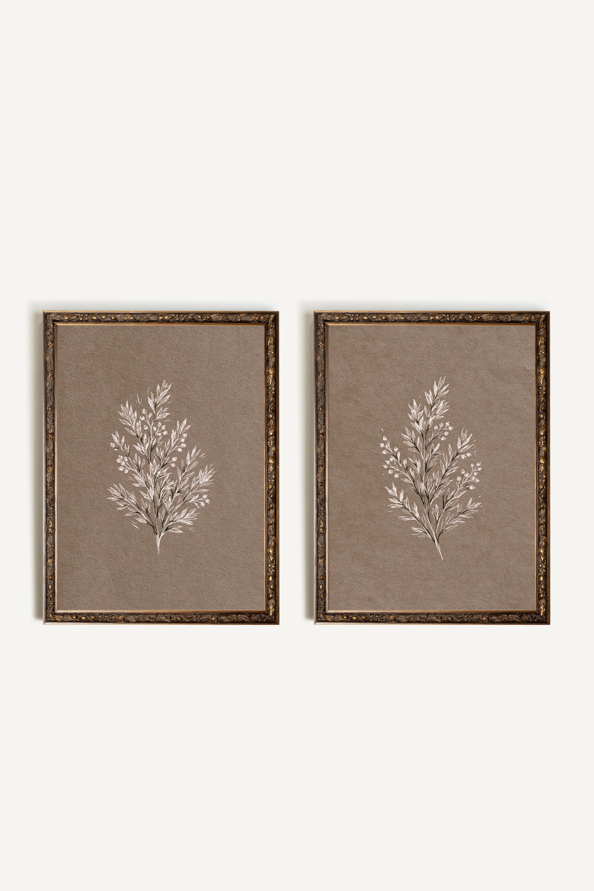 Ensemble Branche de Lin, ensemble de 2 œuvres sur toile rigide, encadré bronze