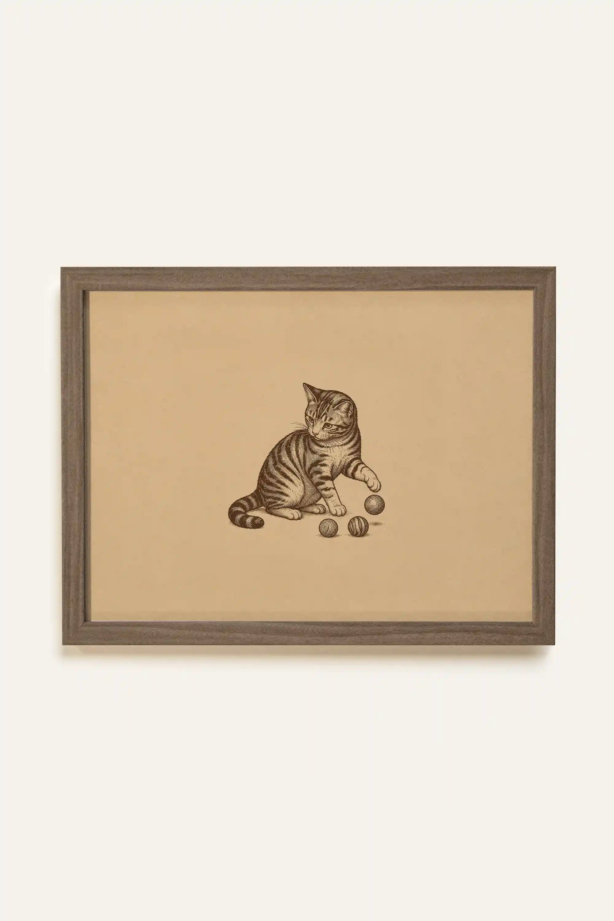 TINY PAWS, Oeuvre sur toile rigide, encadré brun chêne