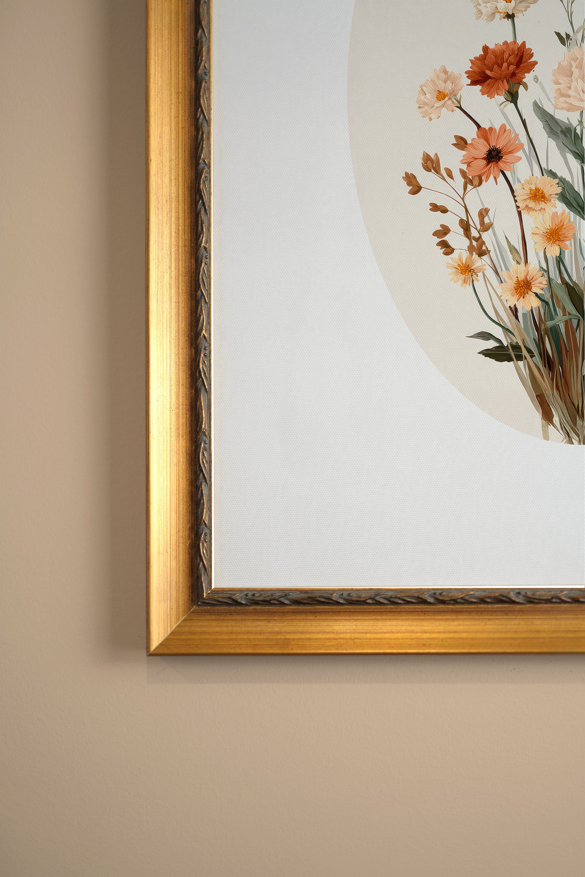 SOFT BLOOM, Artwork on rigid canvas, framed in Vintage Gold