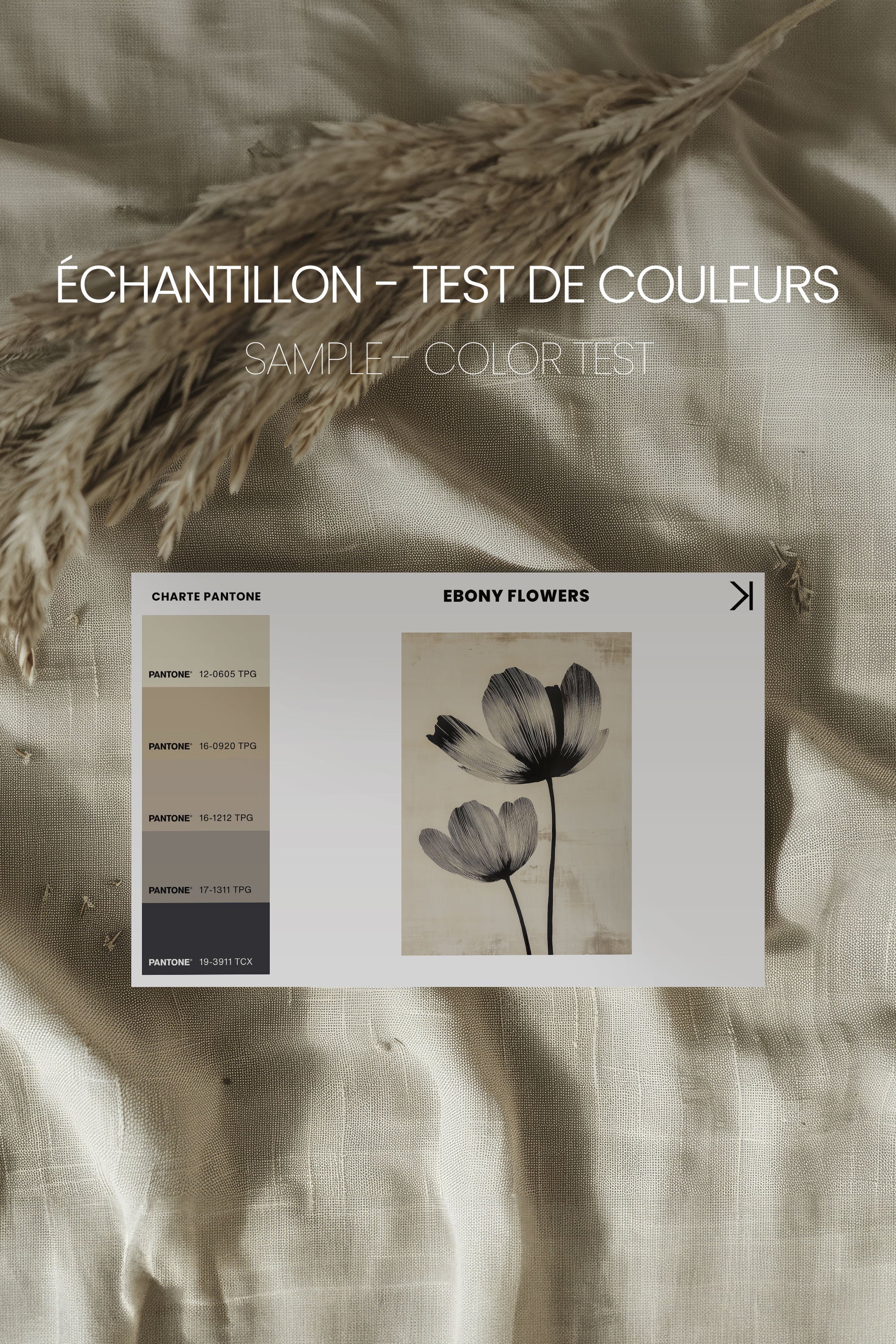 OLEKA CANVAS - EBONY FLOWERS, Oeuvre sur toile étirée, encadré Noir