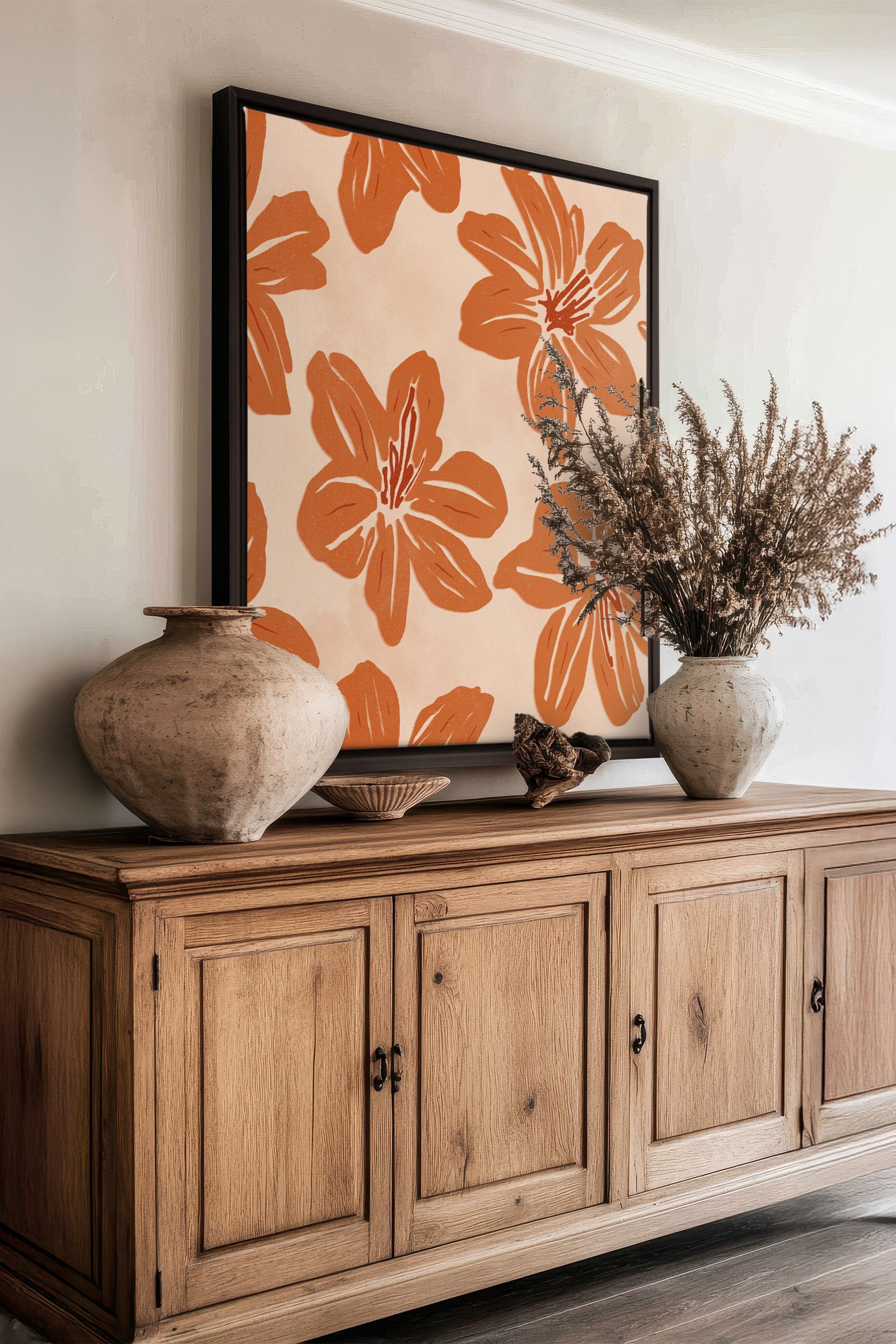 OLEKA CANVAS - RAYON FLORAL, Oeuvre sur toile étirée, encadré Noir