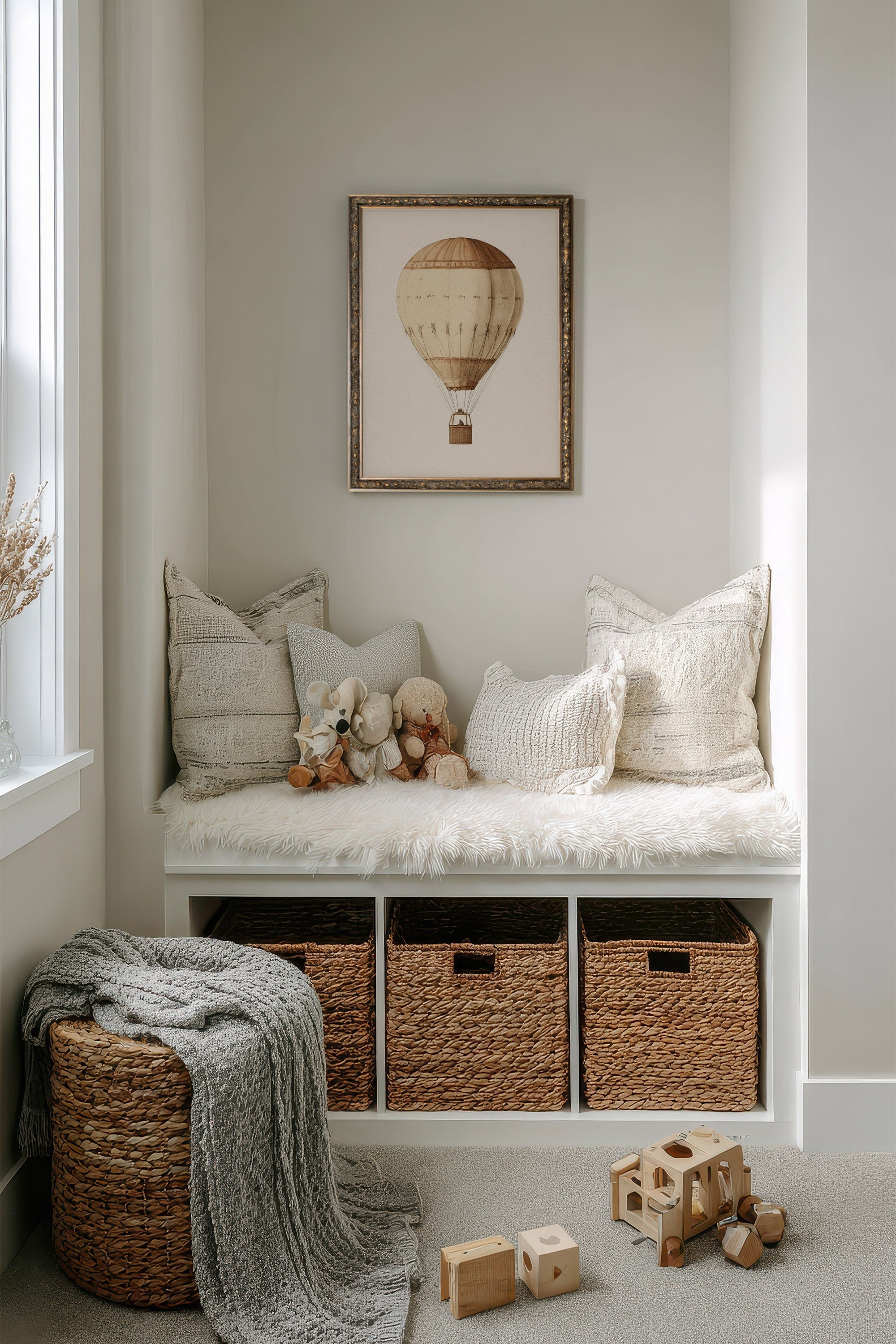 MONTGOLFIÈRE VINTAGE, Artwork on rigid canvas, framed in Vintage Bronze