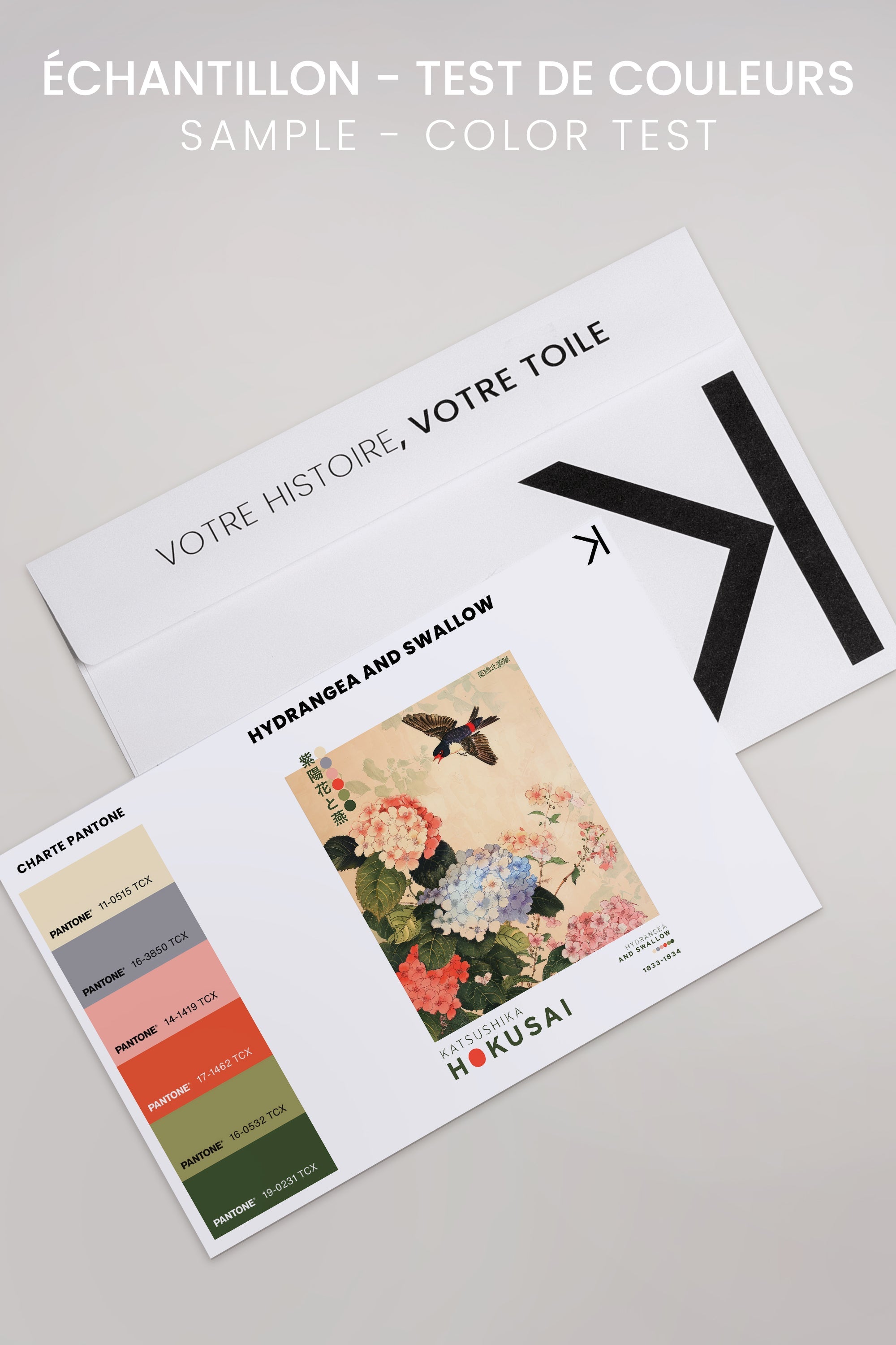 OLEKA CANVAS - HYDRANGEA AND SWALLOW, Oeuvre sur toile étirée, encadré Naturel Clair