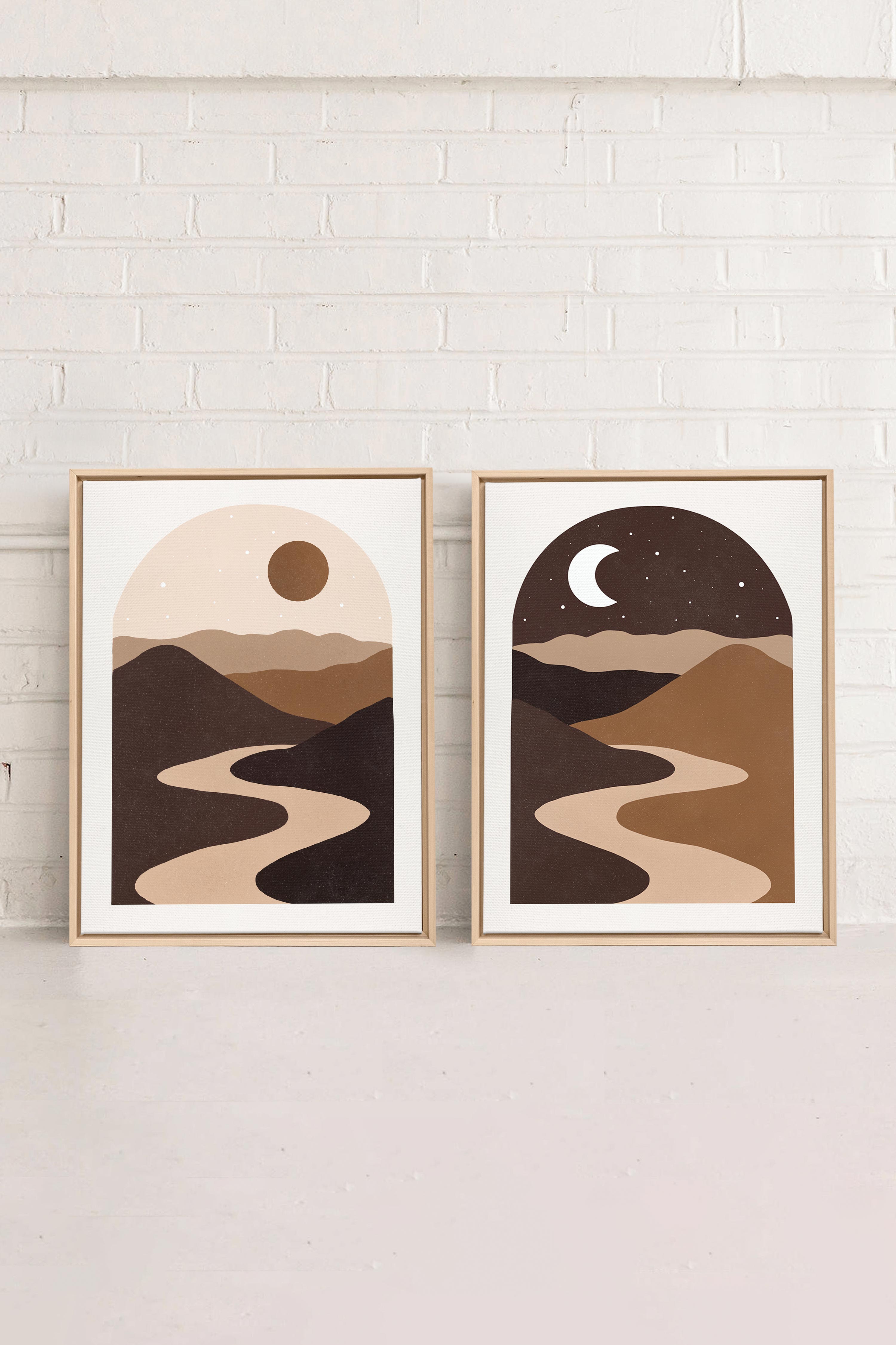 OLEKA CANVAS - DESERT DREAMS DUO, 2 Oeuvres sur toile étirée, encadré Naturel Clair