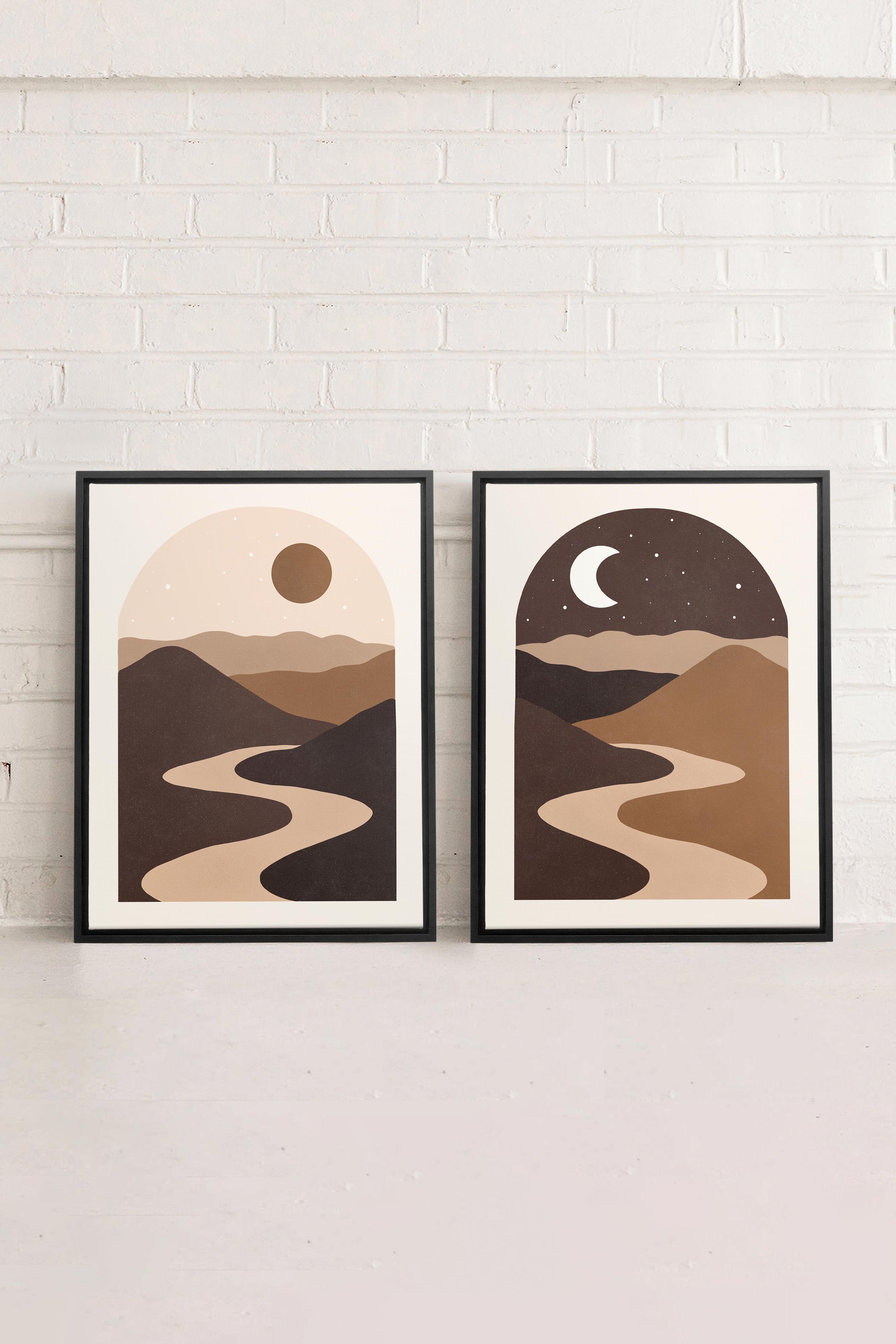 OLEKA CANVAS - DESERT DREAMS DUO, 2 Oeuvres sur toile étirée, encadré Noir