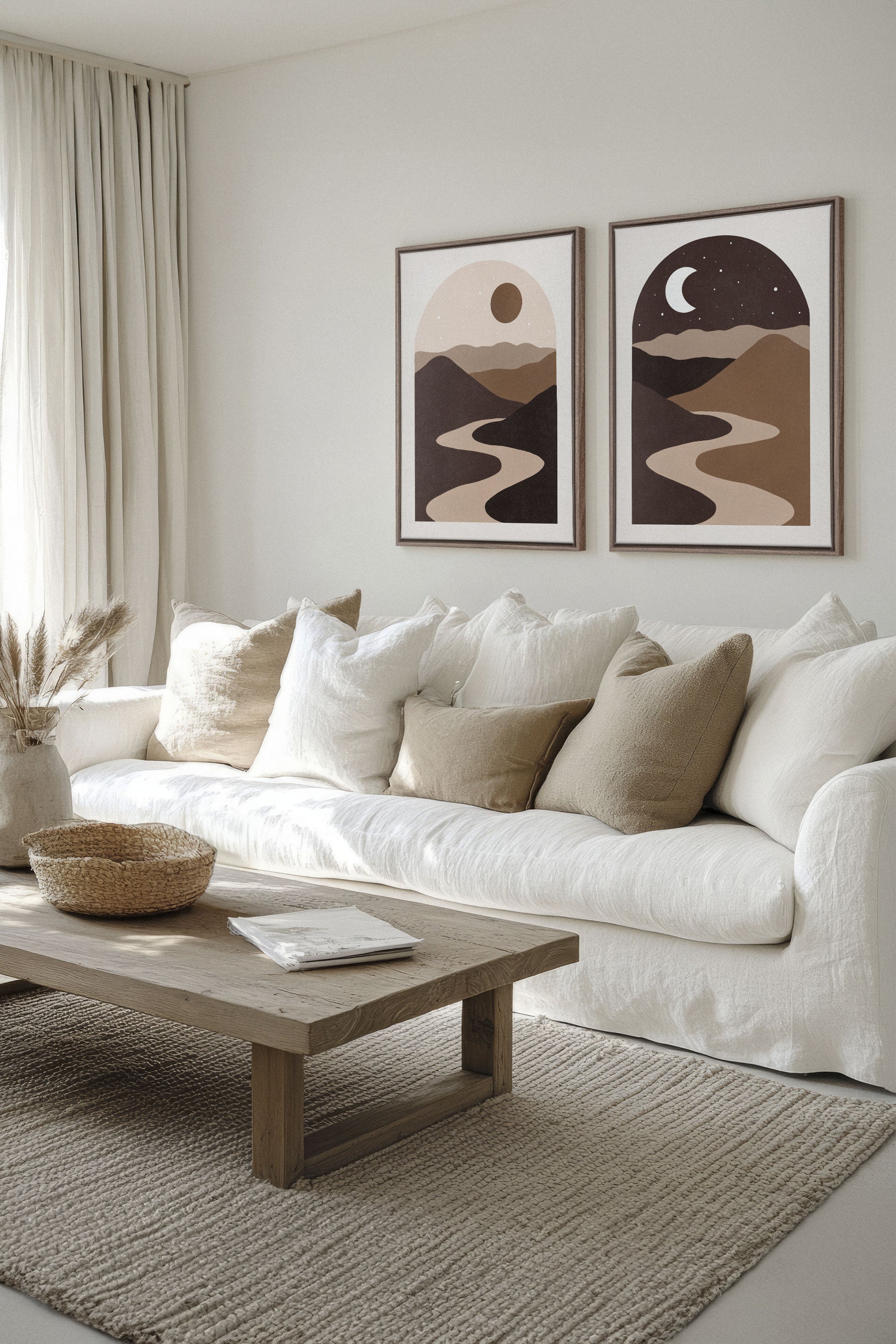 OLEKA CANVAS - DESERT DREAMS DUO, 2 Oeuvres sur toile étirée, encadré Brun Chêne