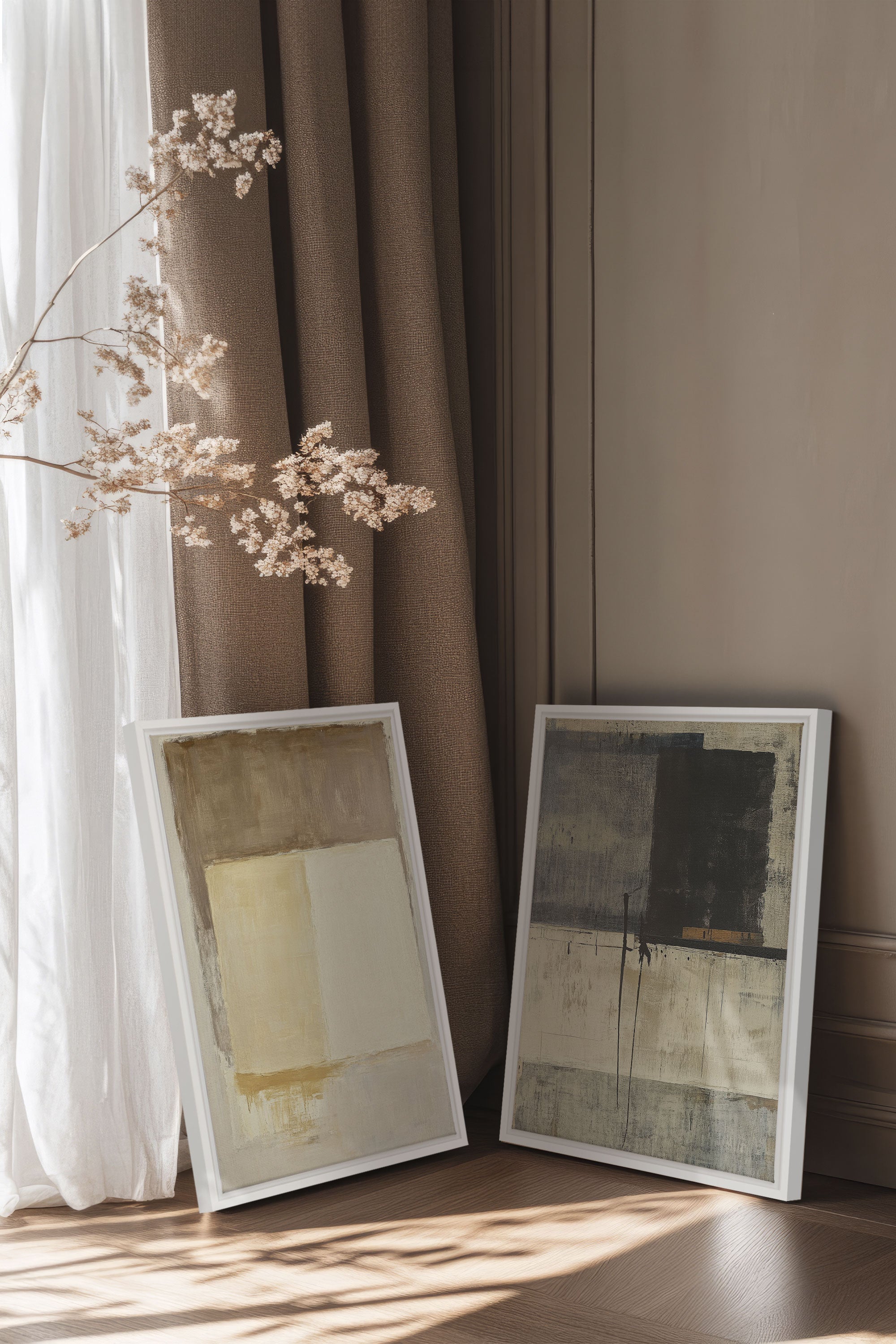 OLEKA CANVAS - DUO HARMONIE ANCIENNE, 2 Oeuvres sur toile étirée, encadré Blanc