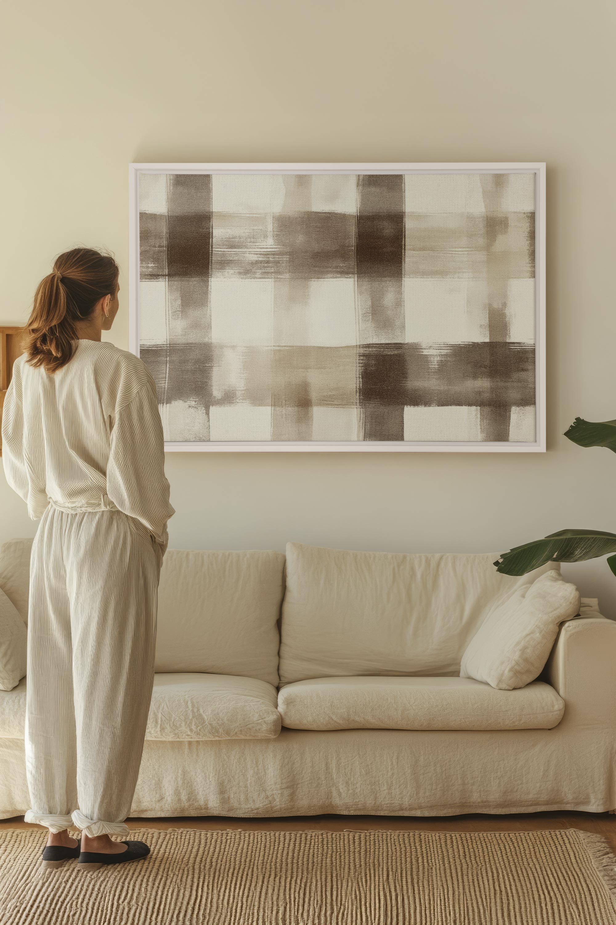 OLEKA CANVAS - CHIC PLAID, Oeuvre sur toile étirée, encadré Blanc