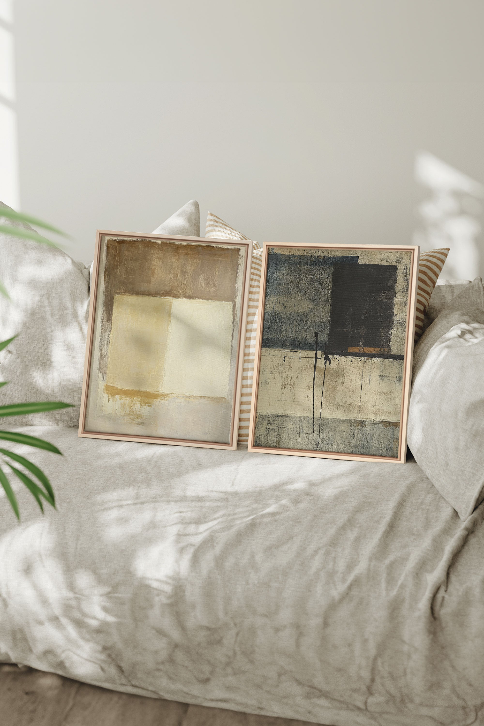 OLEKA CANVAS - DUO HARMONIE ANCIENNE, 2 Oeuvres sur toile étirée, encadré Naturel Clair