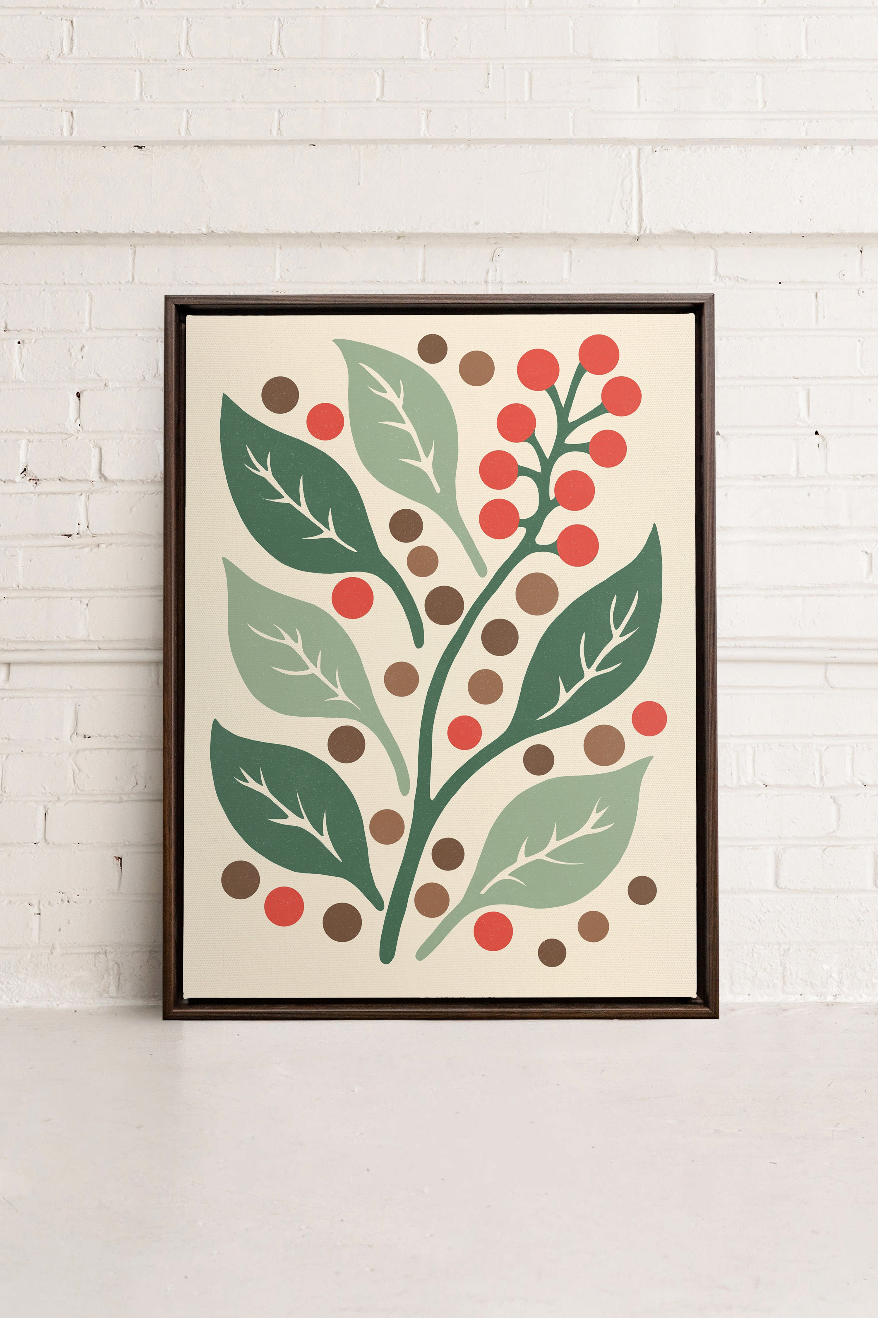 OLEKA CANVAS - SCARLET STEMS, Oeuvre sur toile étirée, encadré Brun Noyer