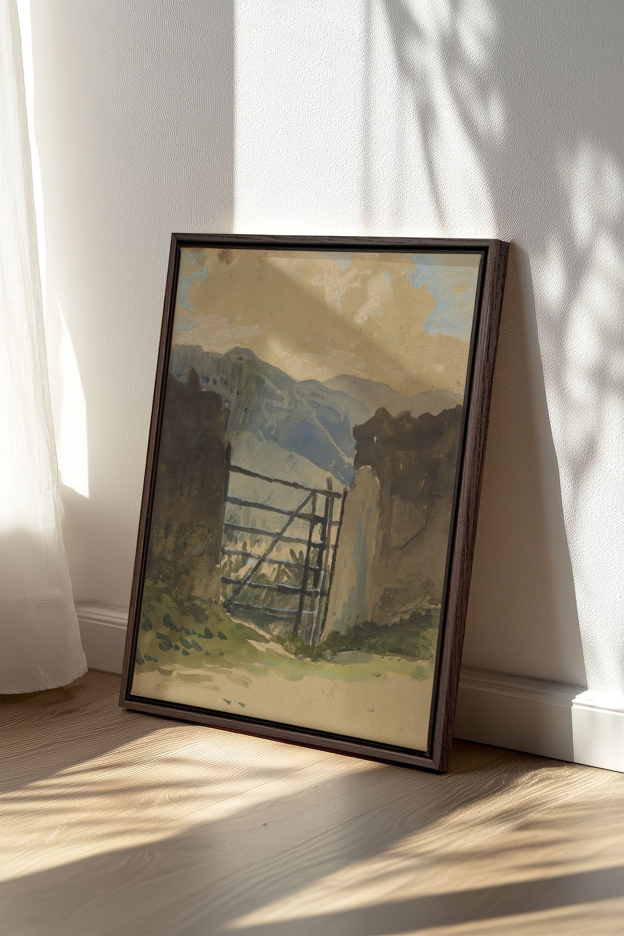OLEKA CANVAS - GATE TO THE HILLS, Oeuvre sur toile étirée, encadré Brun Noyer