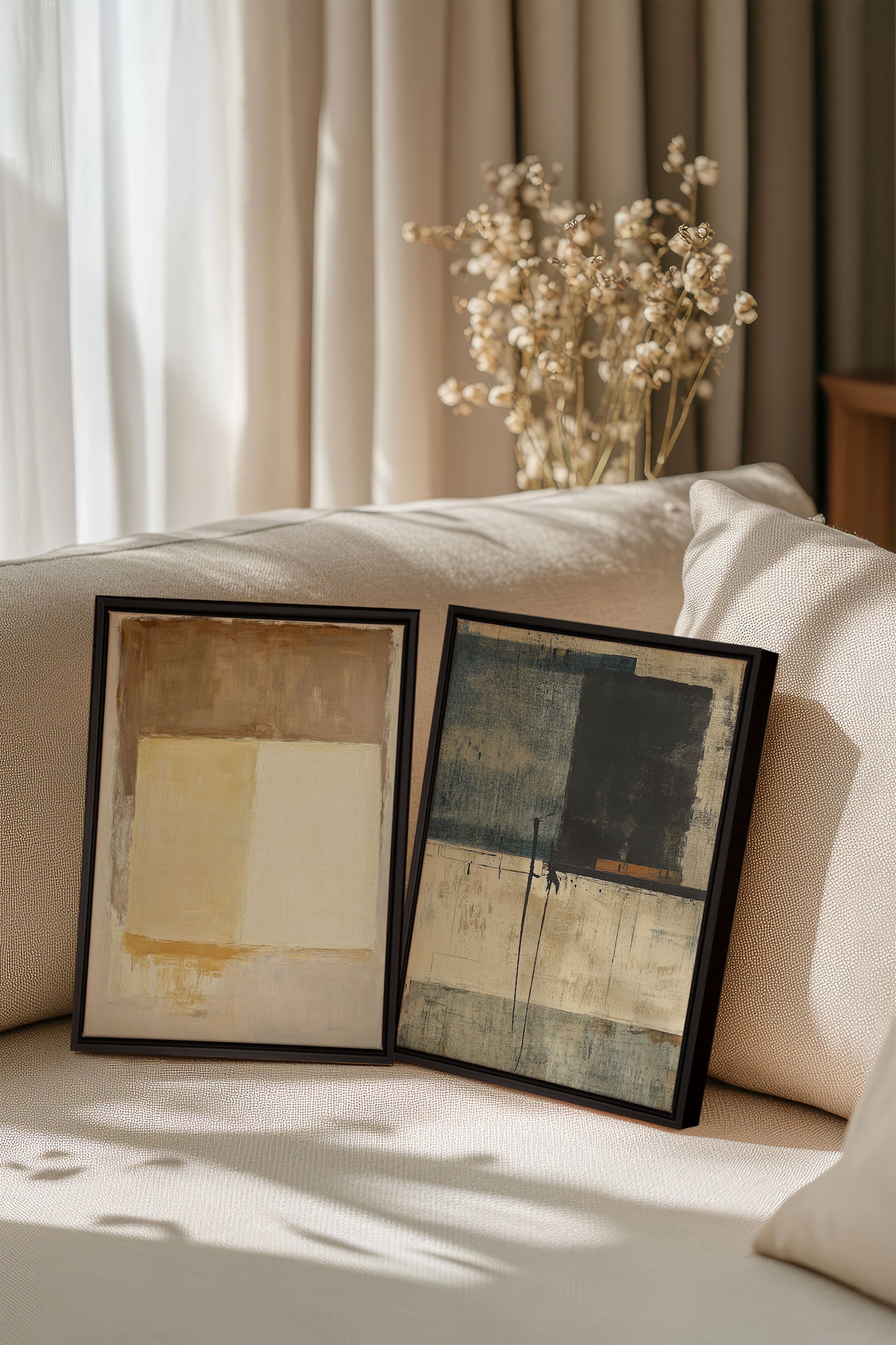 OLEKA CANVAS - DUO HARMONIE ANCIENNE, 2 Oeuvres sur toile étirée, encadré Noir