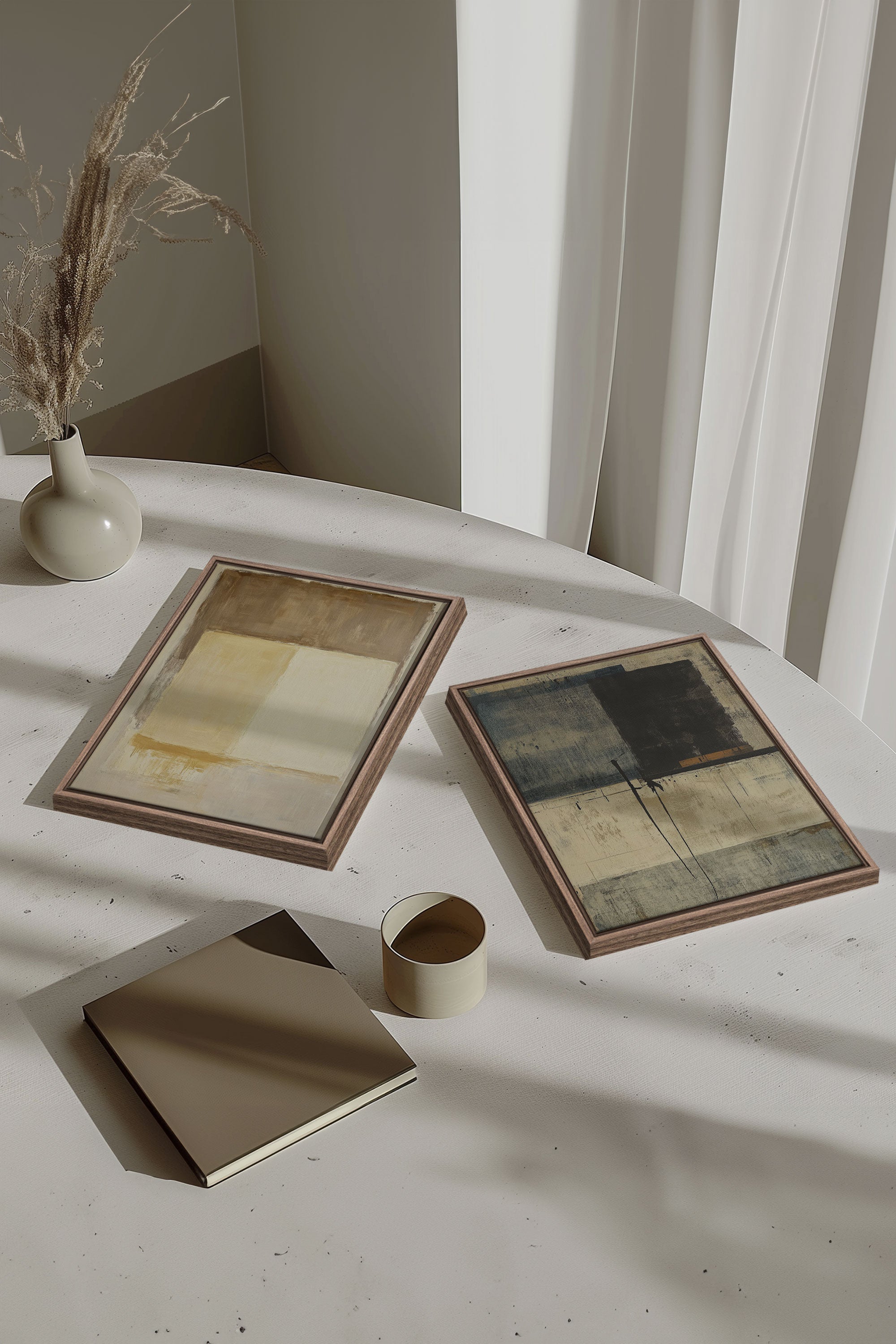 OLEKA CANVAS - DUO HARMONIE ANCIENNE, 2 Oeuvres sur toile étirée, encadré Brun Chêne