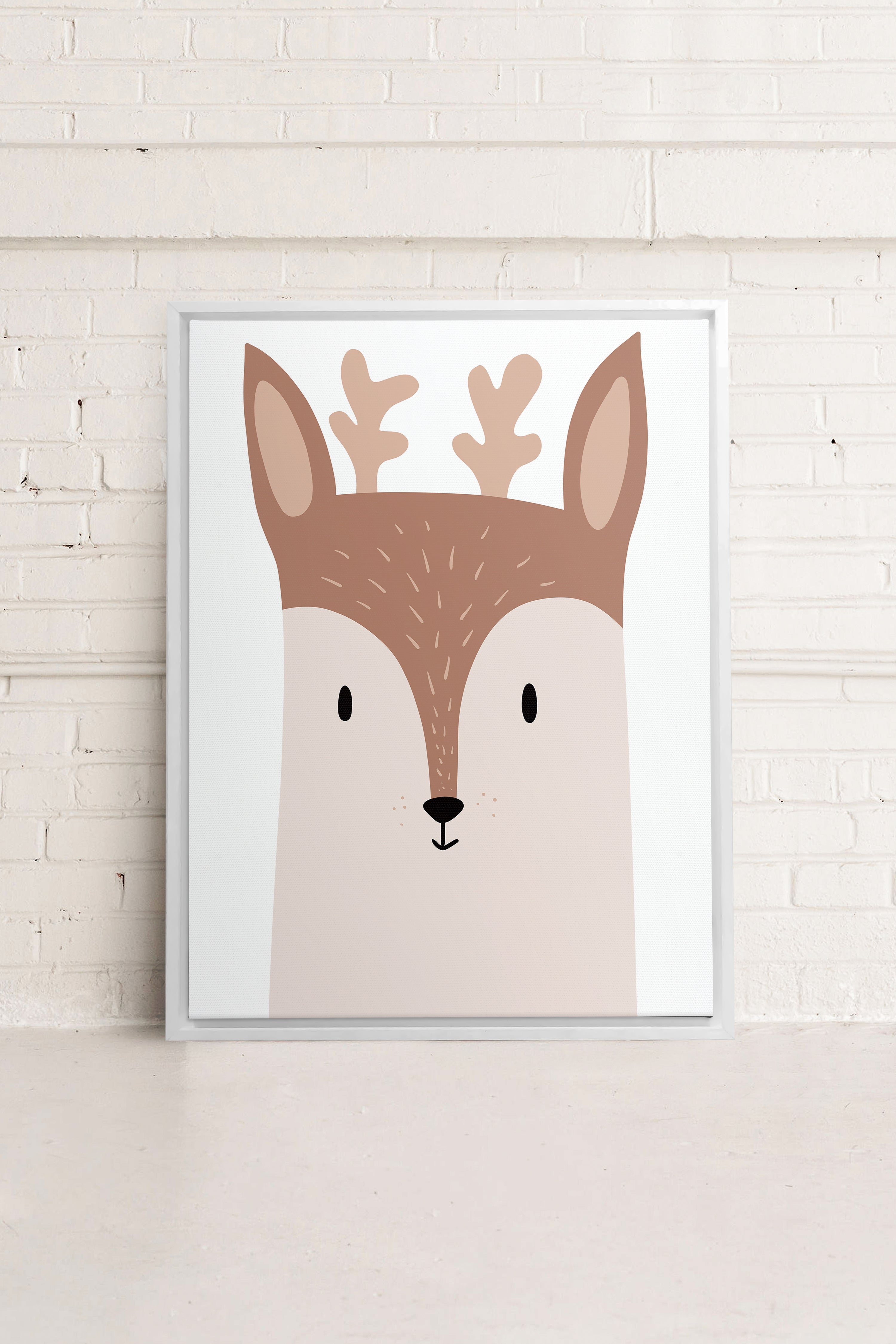 OLEKA CANVAS - CHEVREUIL, Oeuvre sur toile étirée, encadré Blanc