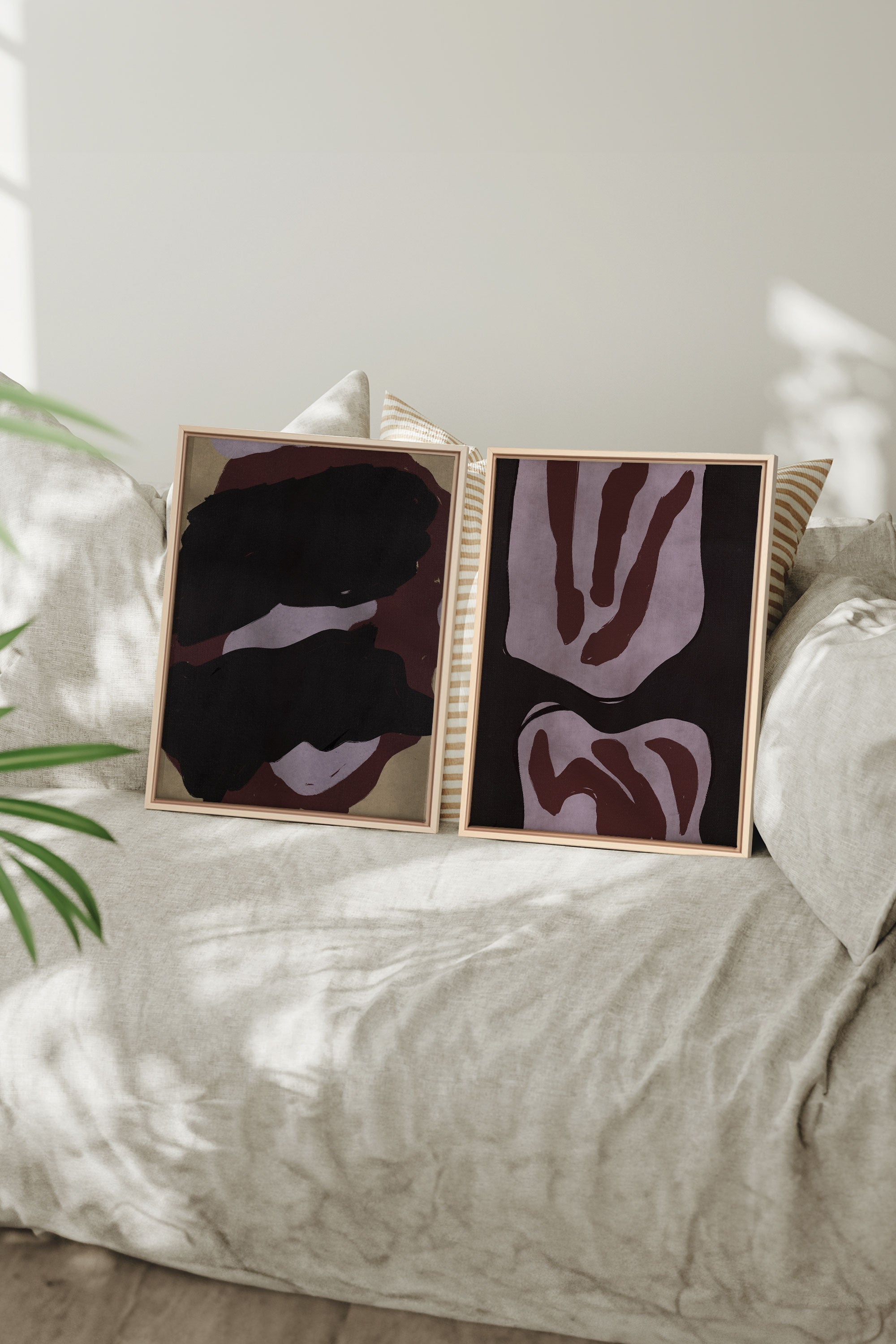 OLEKA CANVAS - DUO INK & DUST, 2 Oeuvres sur toile étirée, encadré Naturel Clair