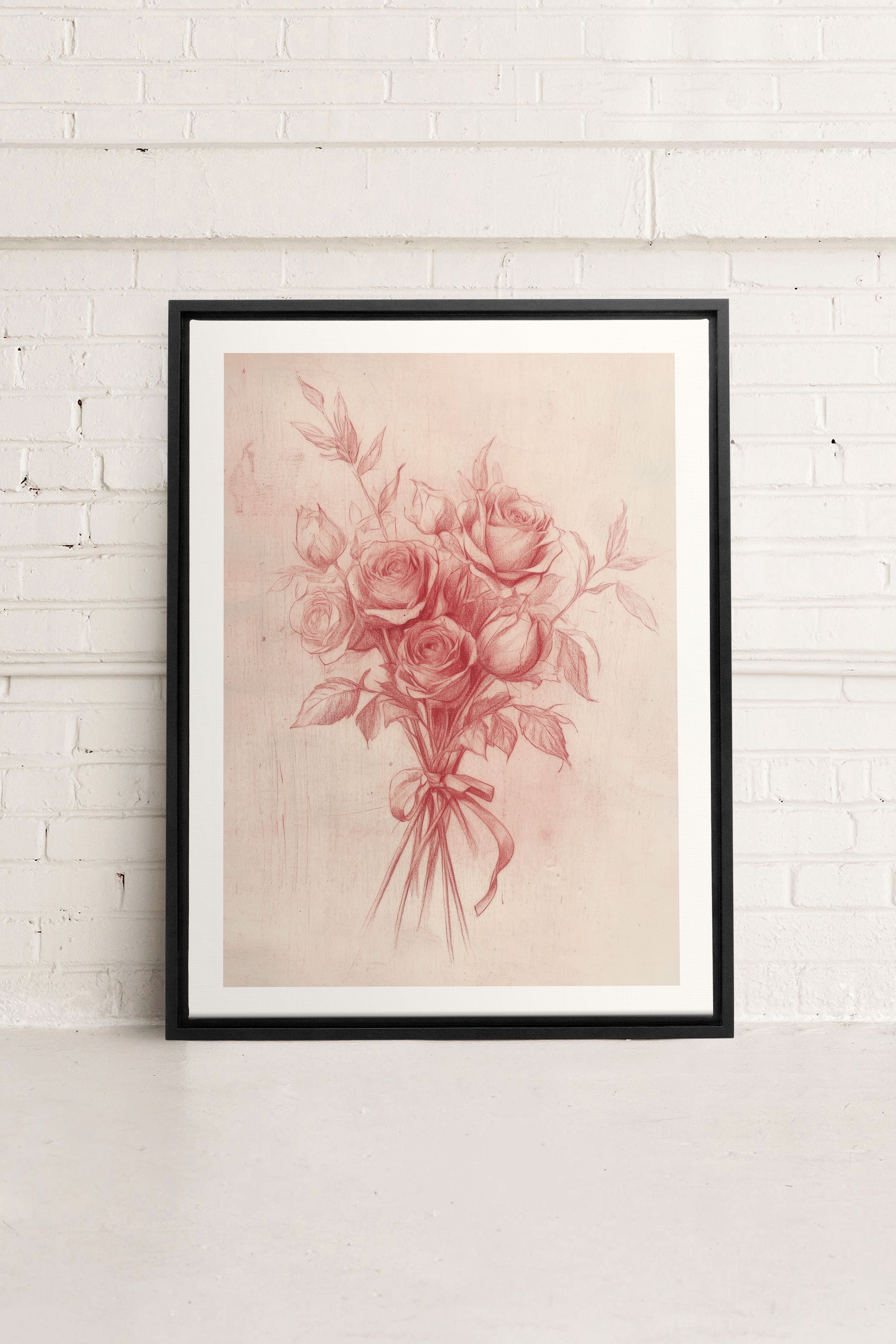 OLEKA CANVAS - ÉCLATS DE ROSES, Oeuvre sur toile étirée, encadré Noir