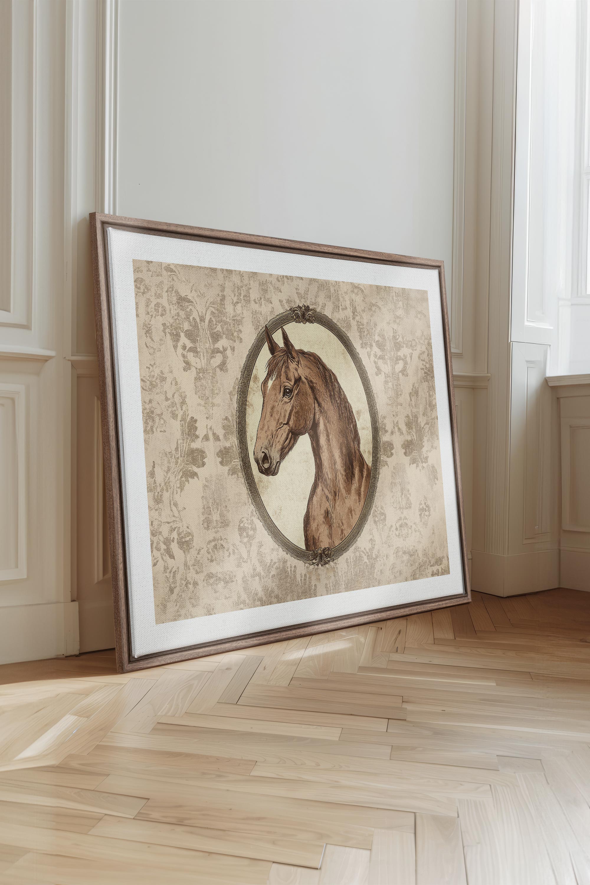 OLEKA CANVAS - GRÂCE ROYALE, Oeuvre sur toile étirée, encadré Brun Chêne