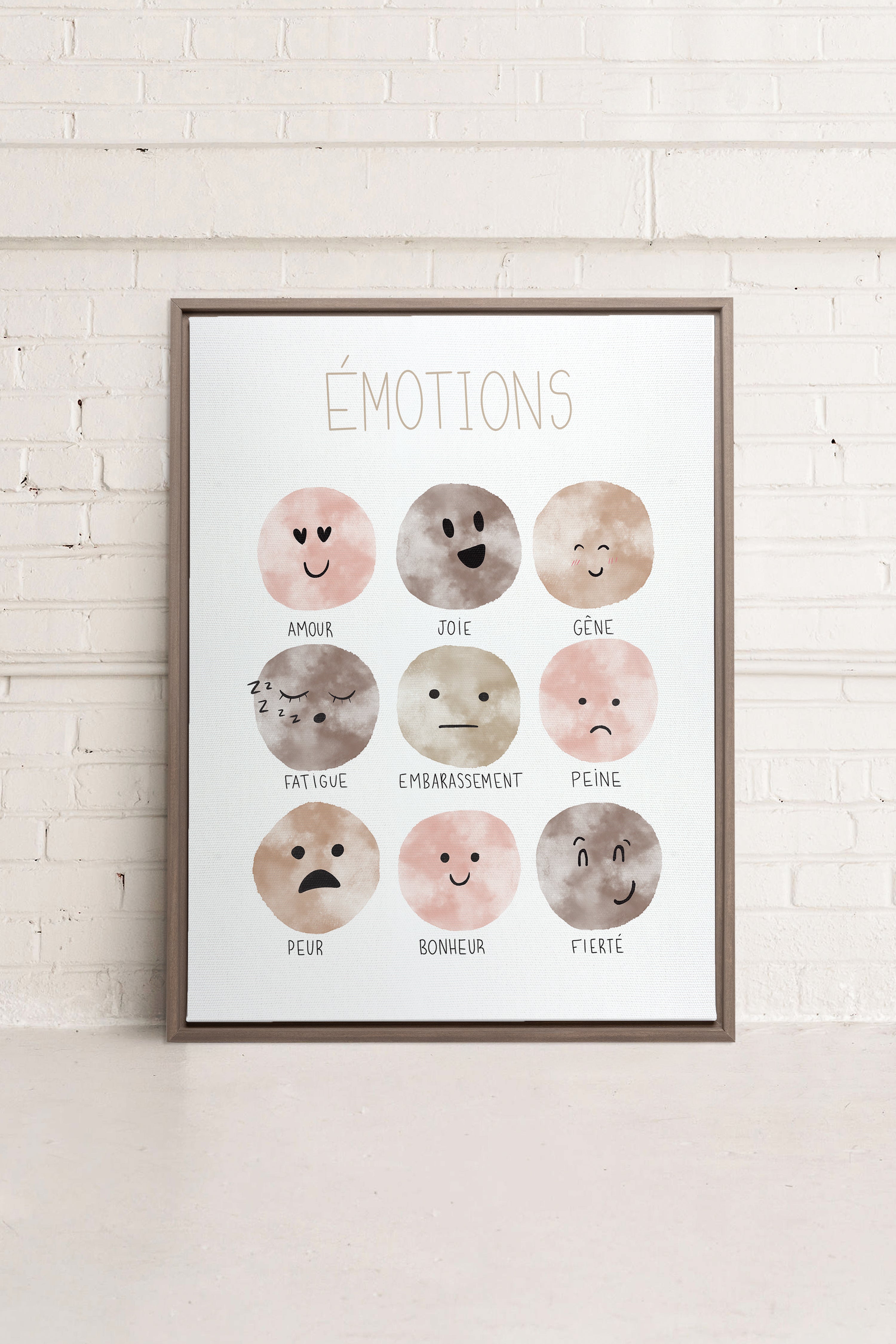 OLEKA CANVAS - ÉMOTIONS, Oeuvre sur toile étirée, encadré Brun Chêne