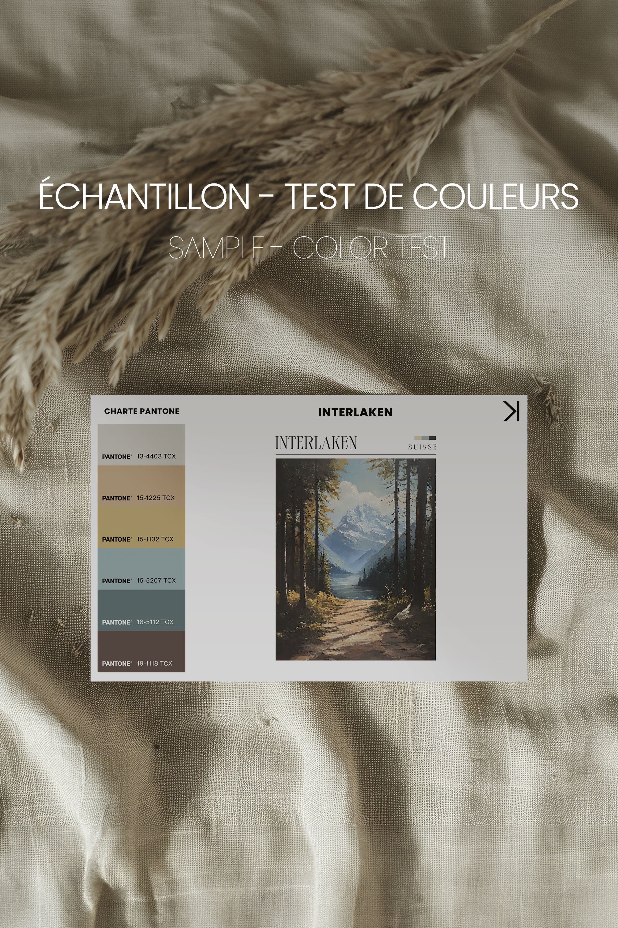 INTERLAKEN, Oeuvre sur toile étirée, encadré Brun Chêne