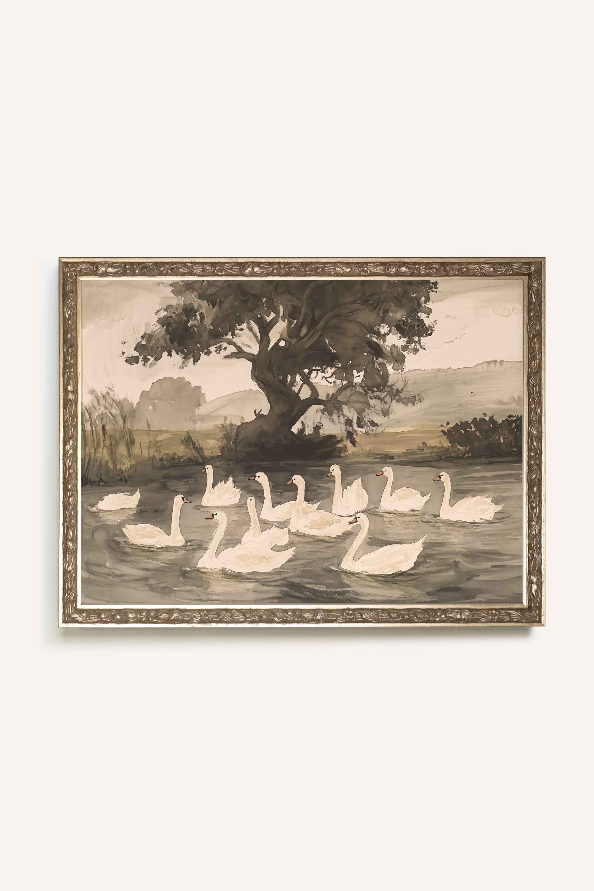 BALLET DES CYGNES, Oeuvre sur toile rigide, encadré Vintage Argent