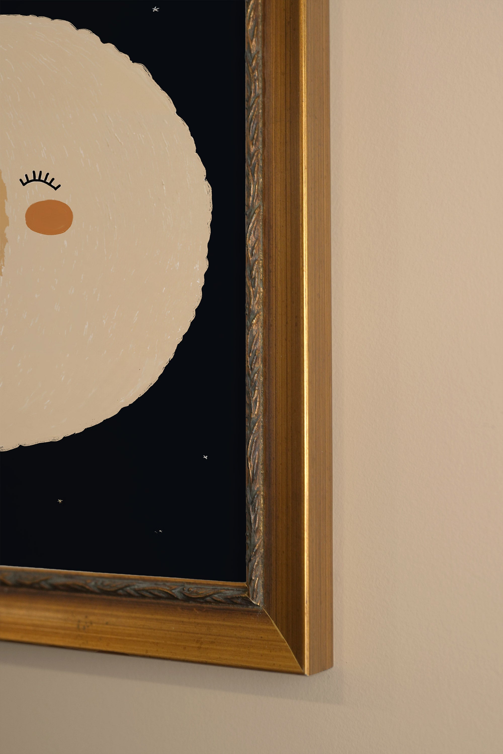 LUNE SOURIRE, Oeuvre sur toile rigide, encadré Vintage Or