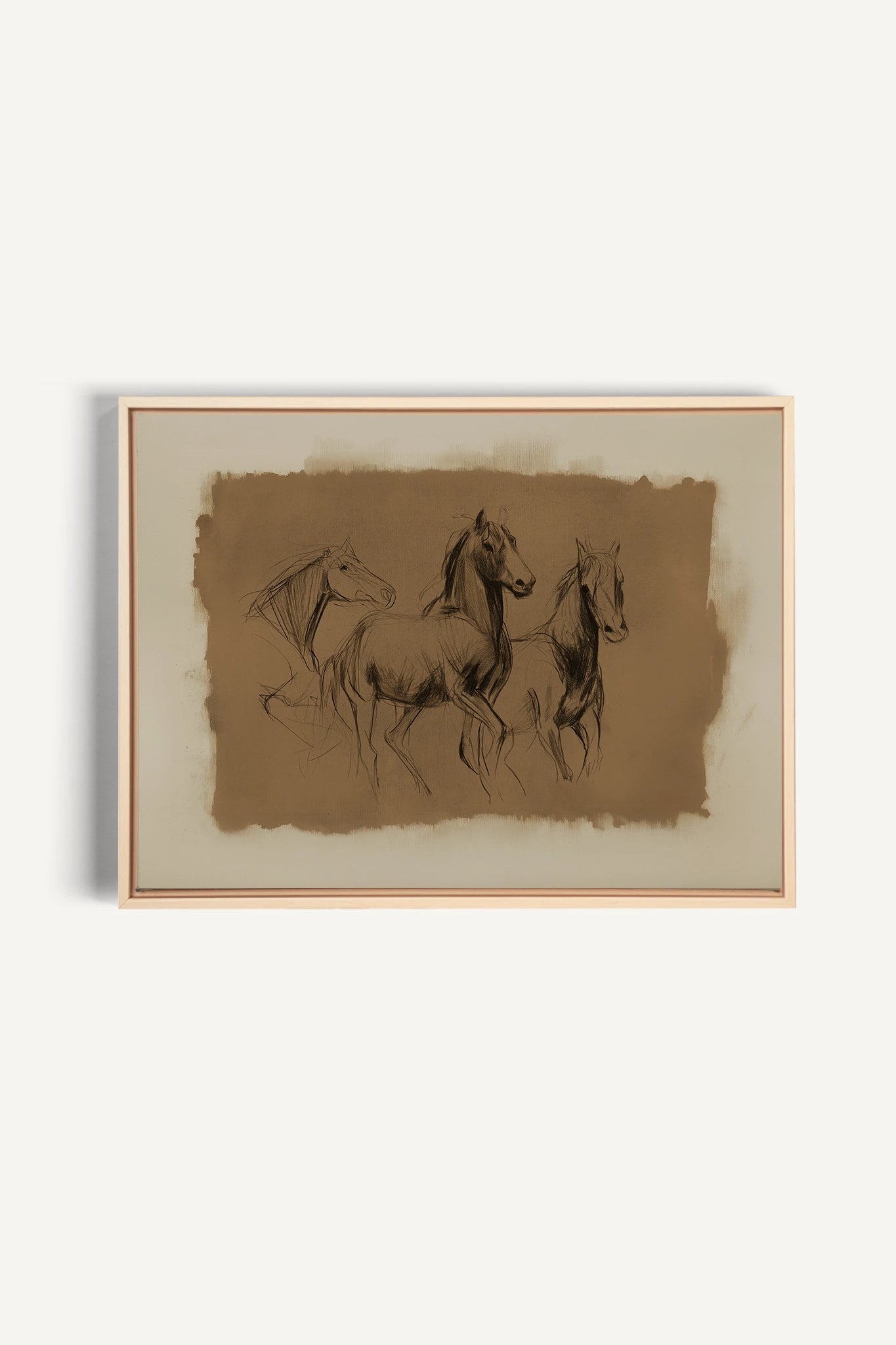 ETUDE EQUESTRE, Artwork on stretched canvas, Light Natural frame