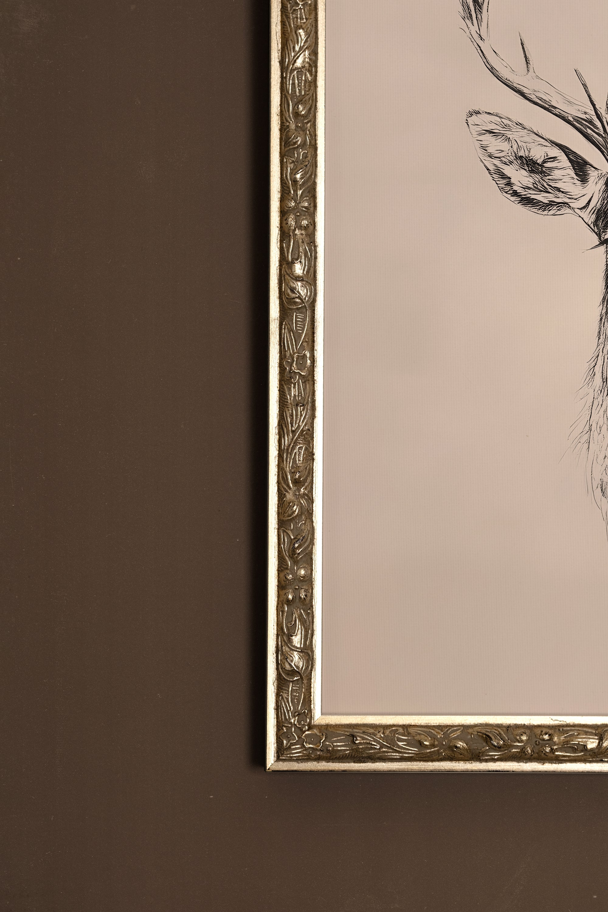 ESQUISSE SAUVAGE, Artwork on rigid canvas, framed Vintage Silver