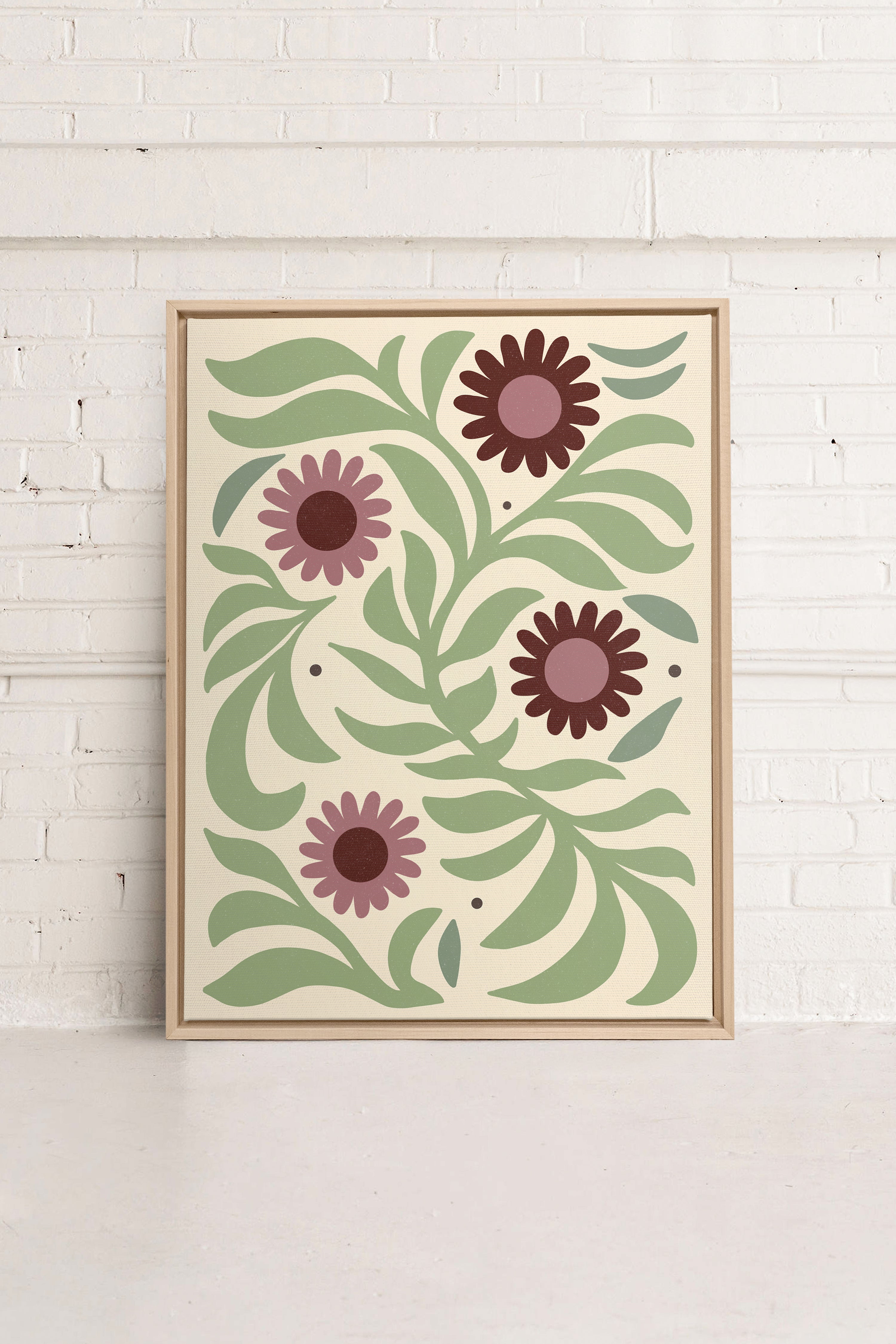 ROSY SPRIGS, Artwork on stretched canvas, framed Natural Light