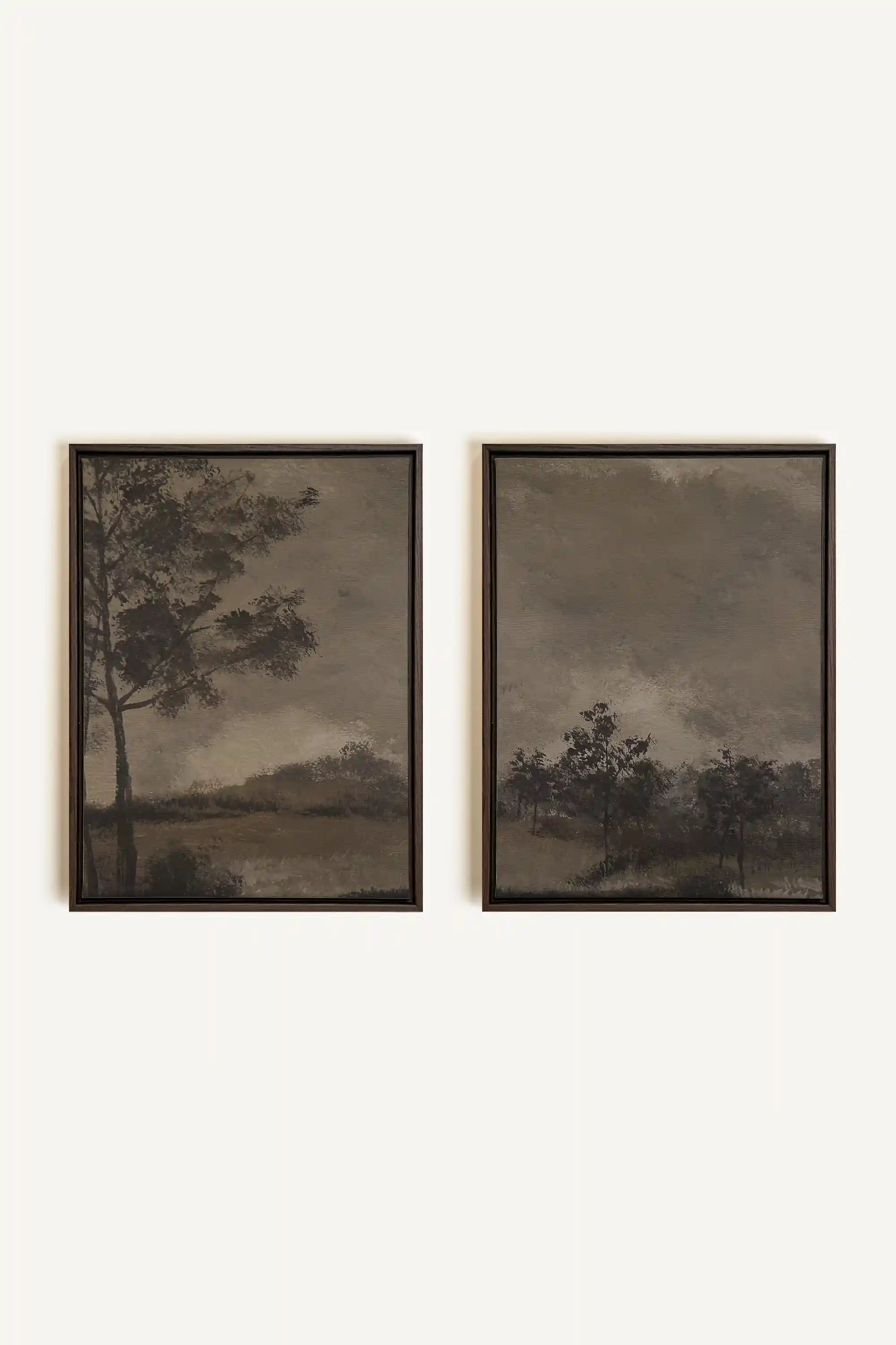 ASHEN GROVE DUO, 2 Works on stretched canvas, framed Walnut Brown