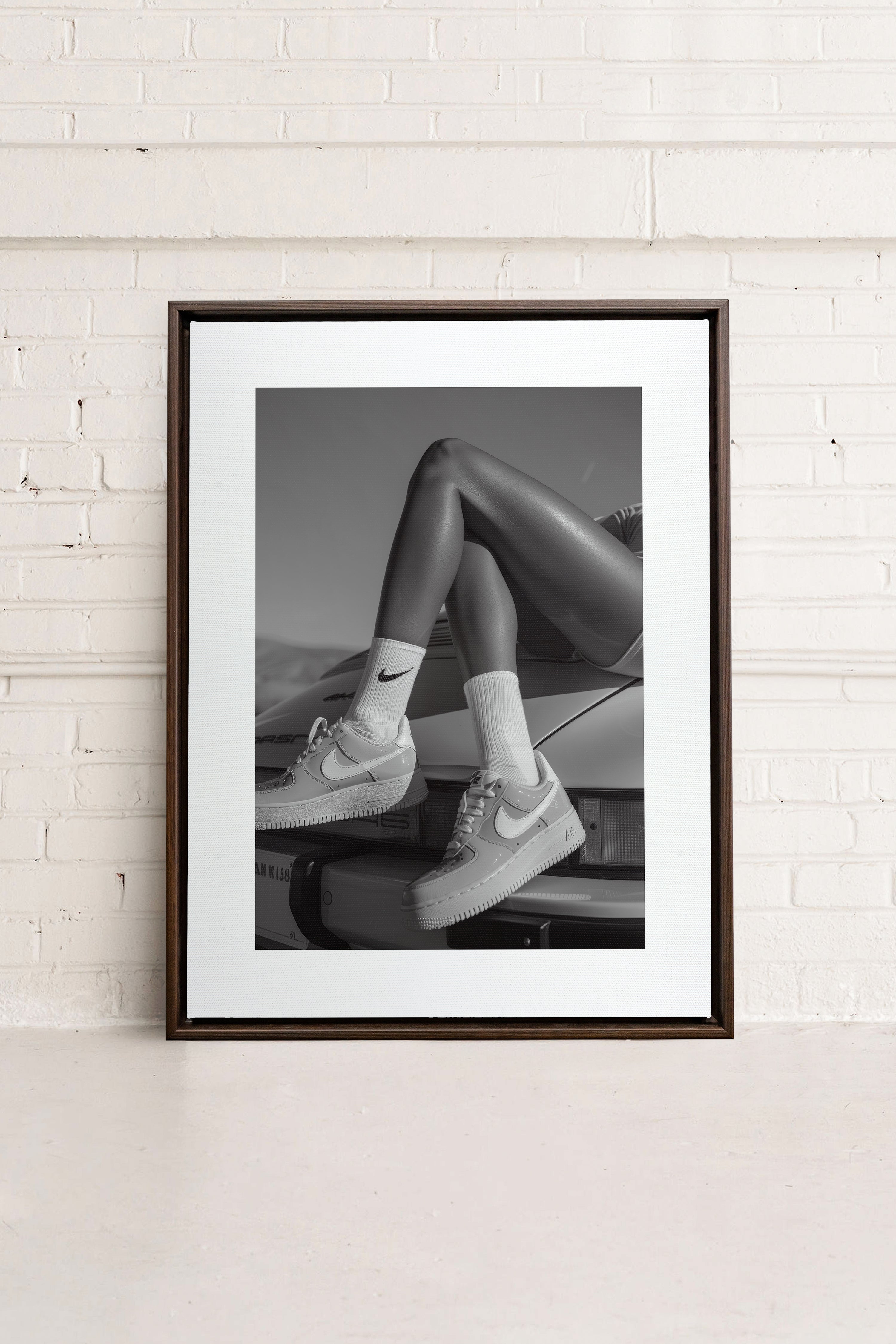 BLACK & WHITE BLISS, Artwork on stretched canvas, framed in Walnut Brown