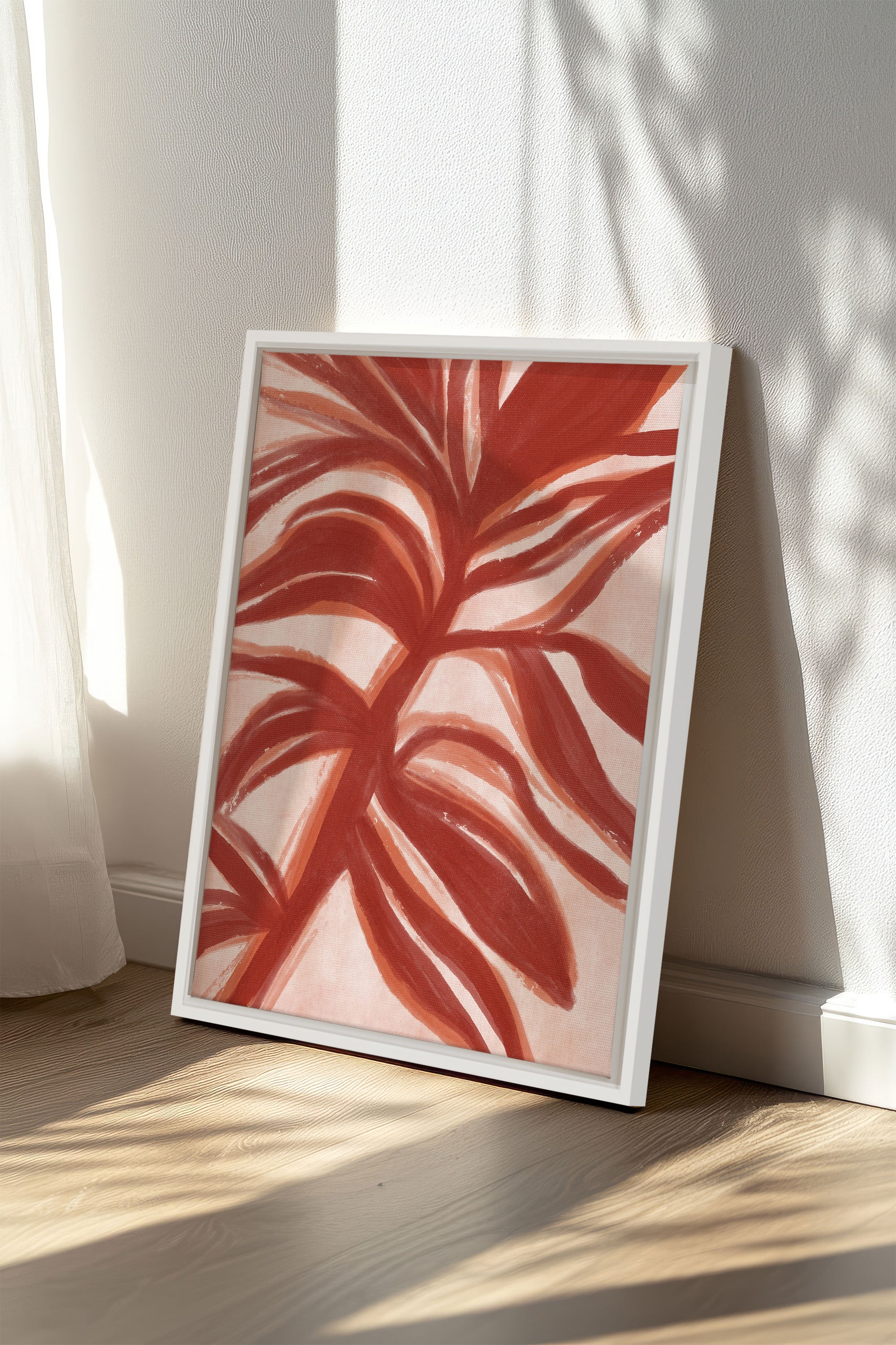 OLEKA CANVAS - BOTANIC FLAME, Oeuvre sur toile étirée, encadré Blanc