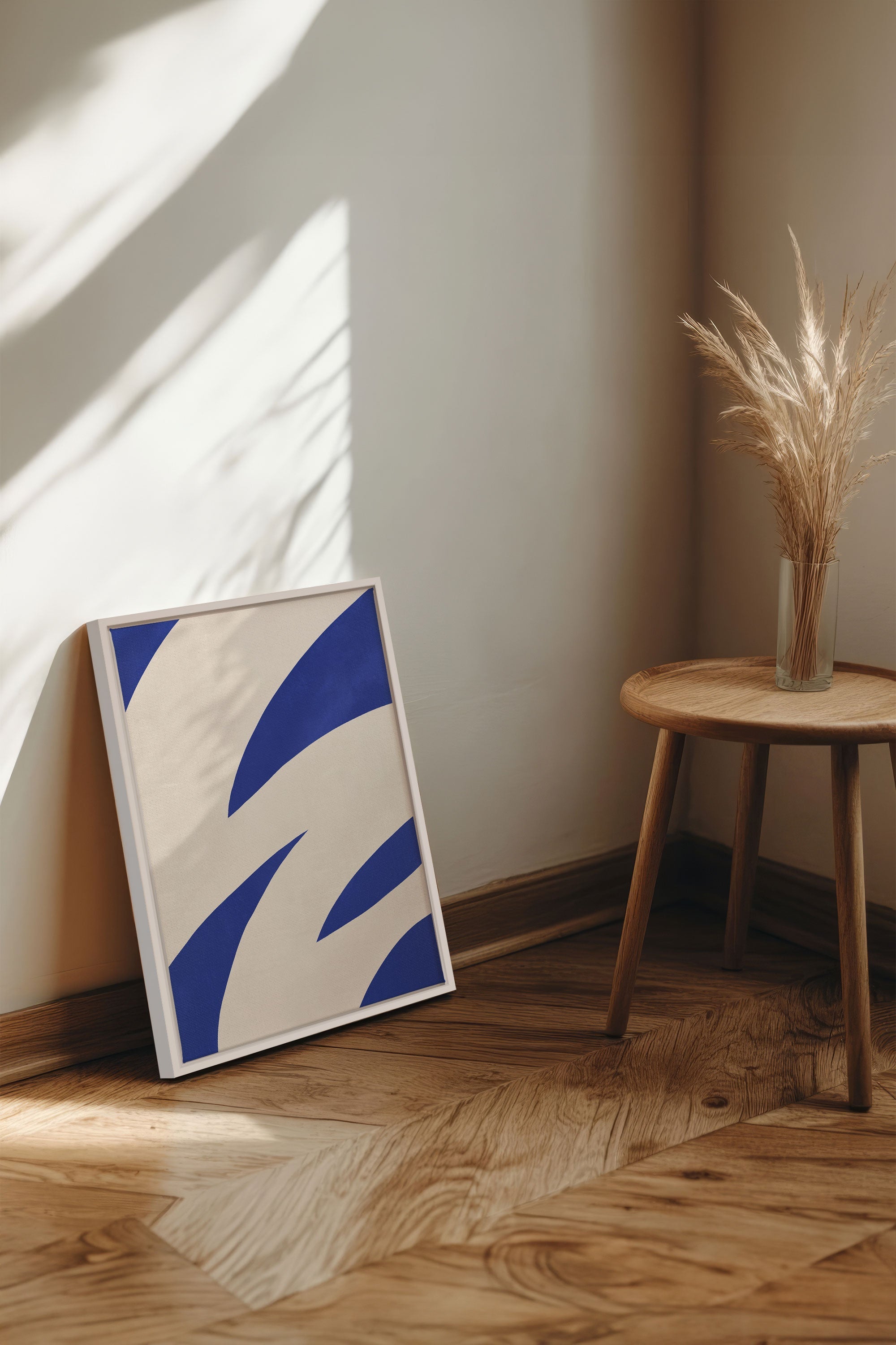 OLEKA CANVAS - COBALT FLOW, Oeuvre sur toile étirée, encadré Blanc