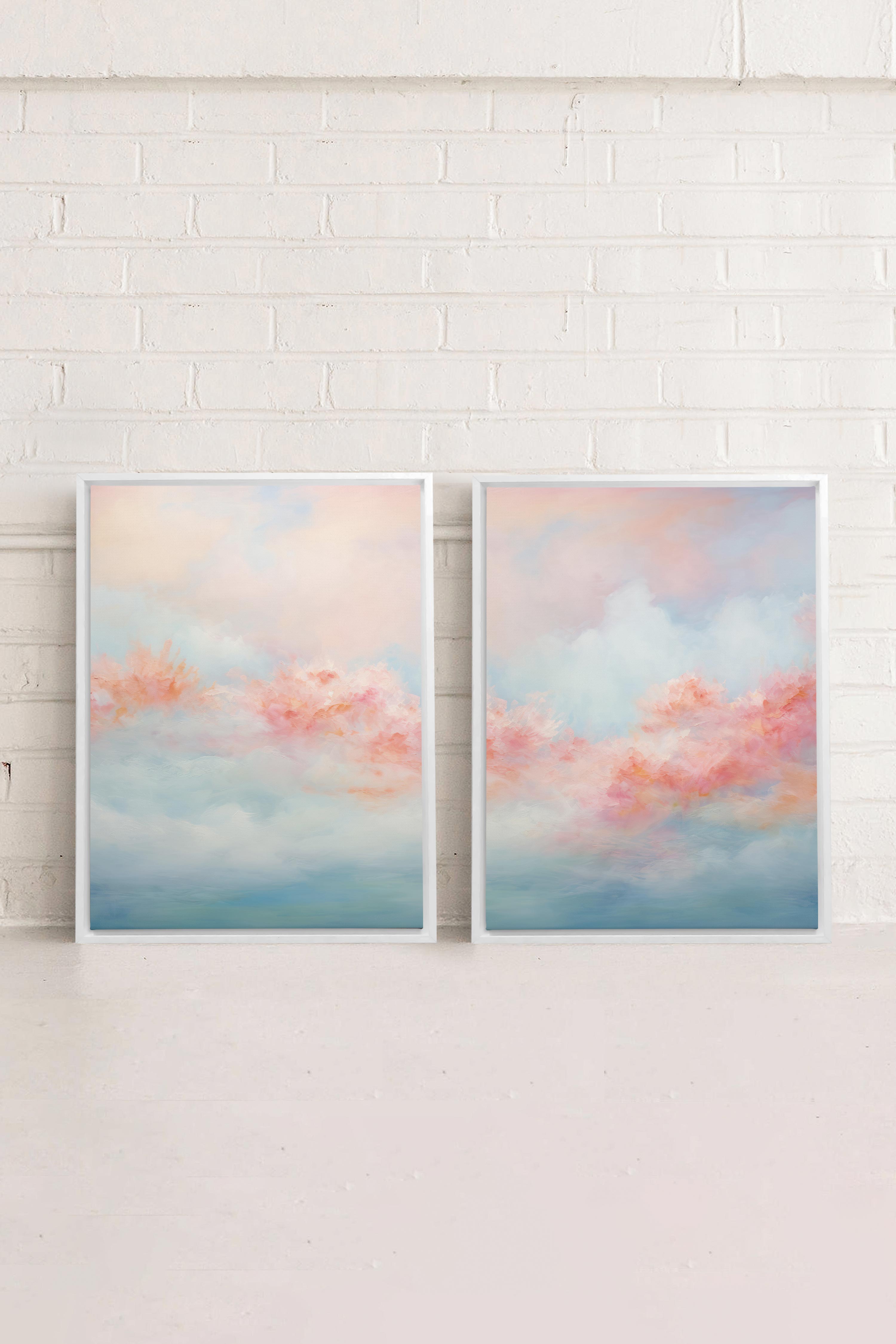 OLEKA CANVAS - MYSTIC SUNSET DUO, 2 Oeuvres sur toile étirée, encadré Blanc