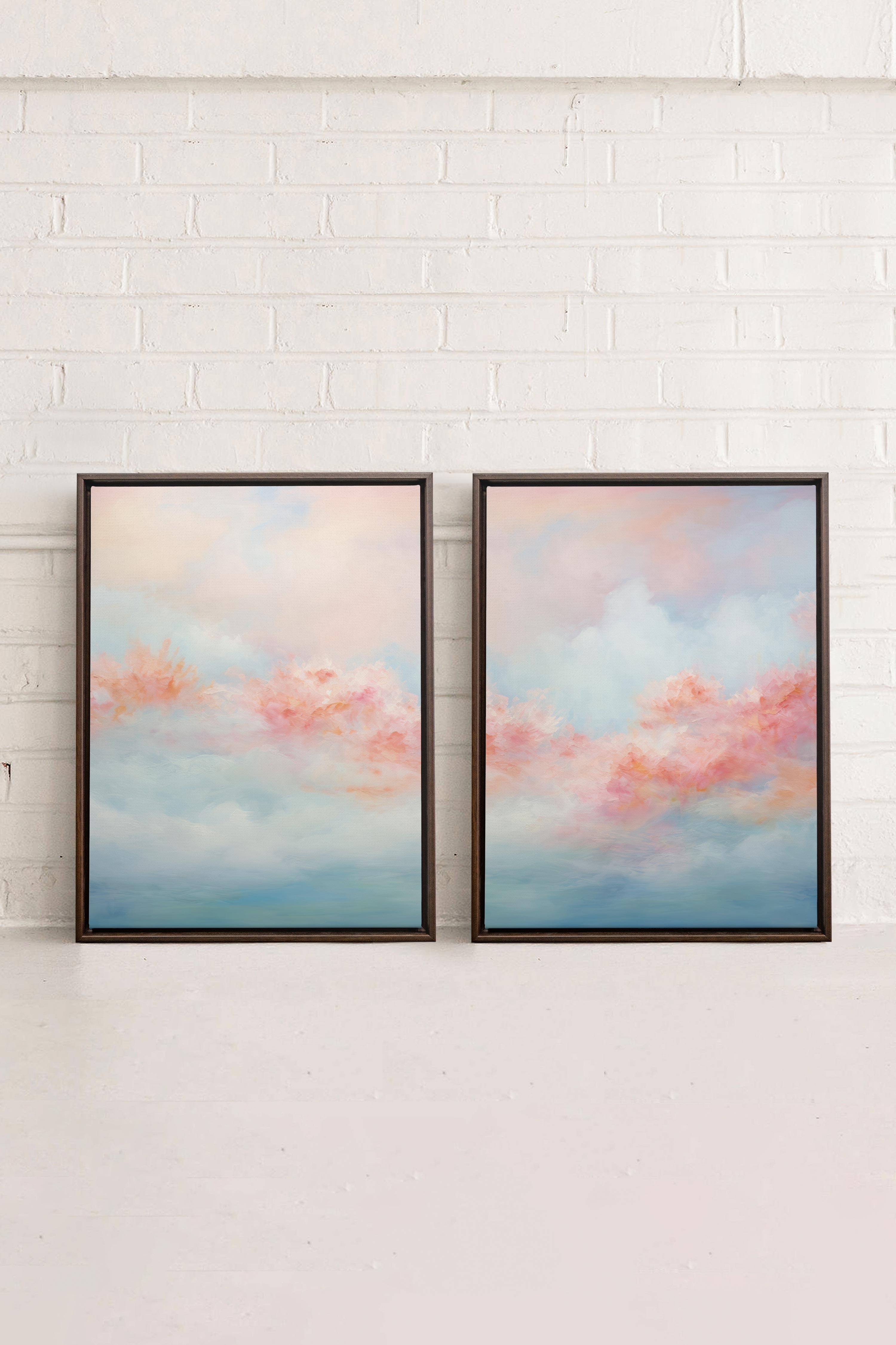 MYSTIC SUNSET DUO, 2 Oeuvres sur toile étirée, encadré Brun Noyer
