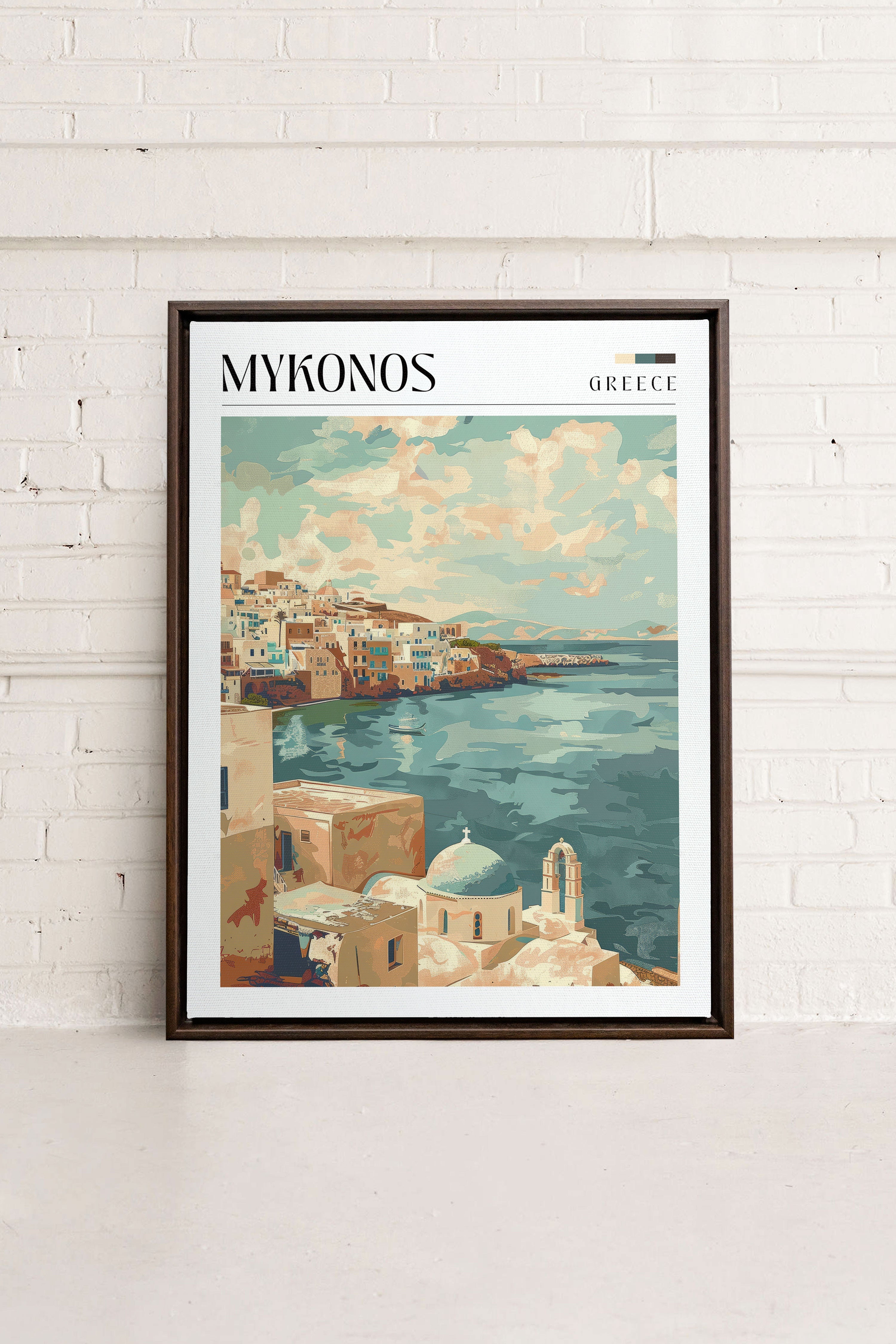 OLEKA CANVAS - Mykonos, Oeuvre sur toile étirée, encadré Brun Noyer
