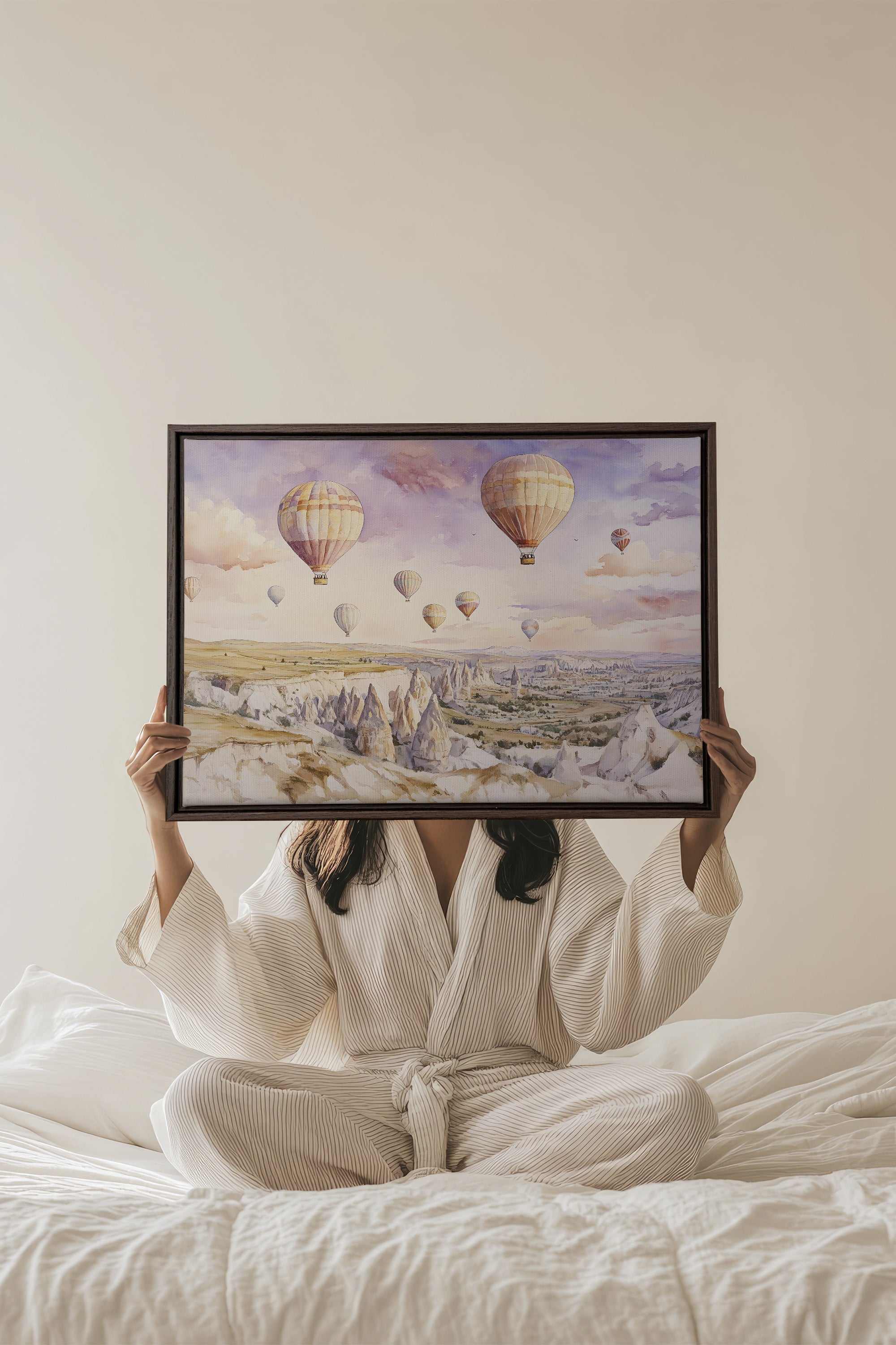 OLEKA CANVAS - VOYAGE CÉLESTE, Oeuvre sur toile étirée, encadré Brun Noyer