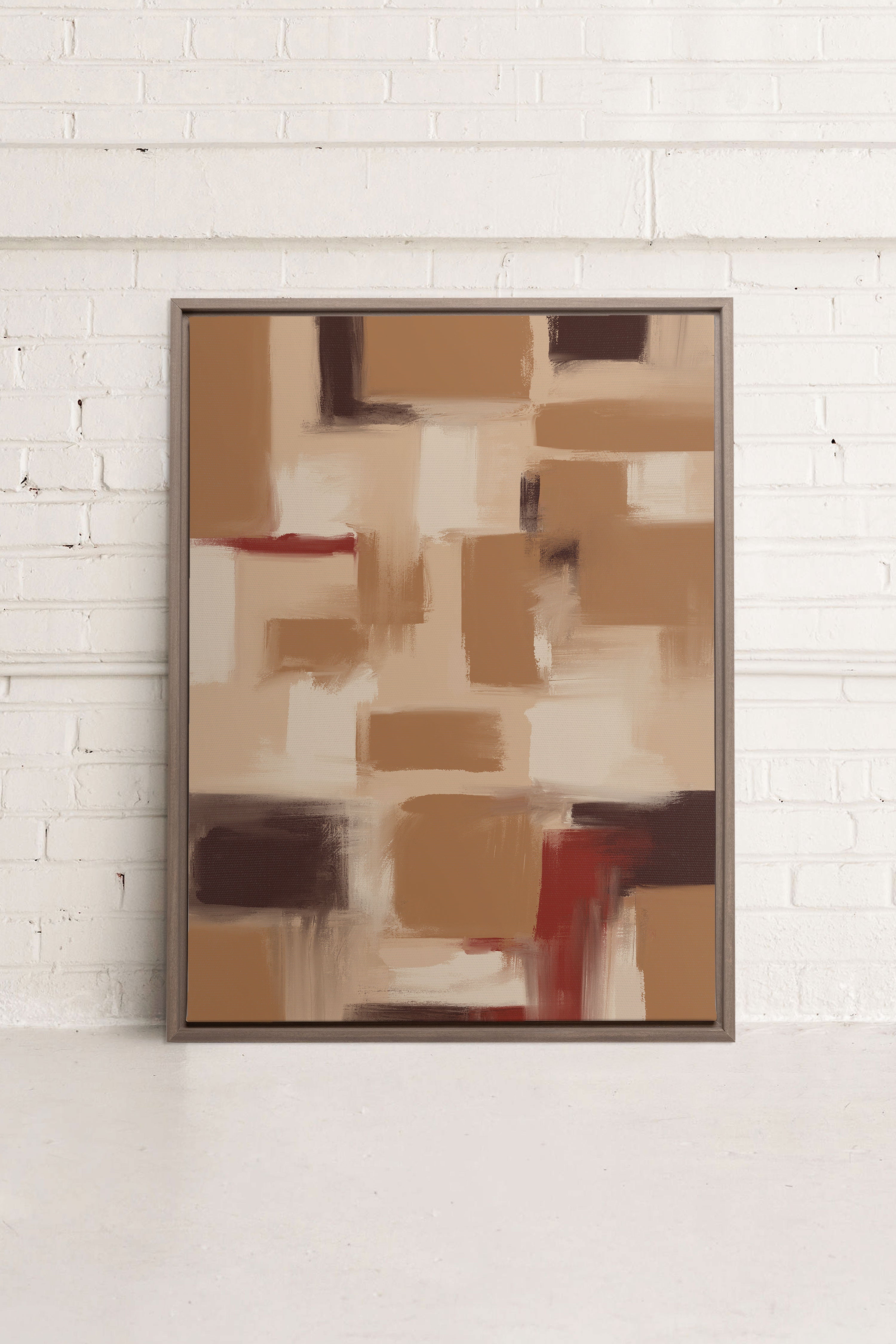 OLEKA CANVAS - TRAITS, Oeuvre sur toile étirée, encadré Brun Chêne