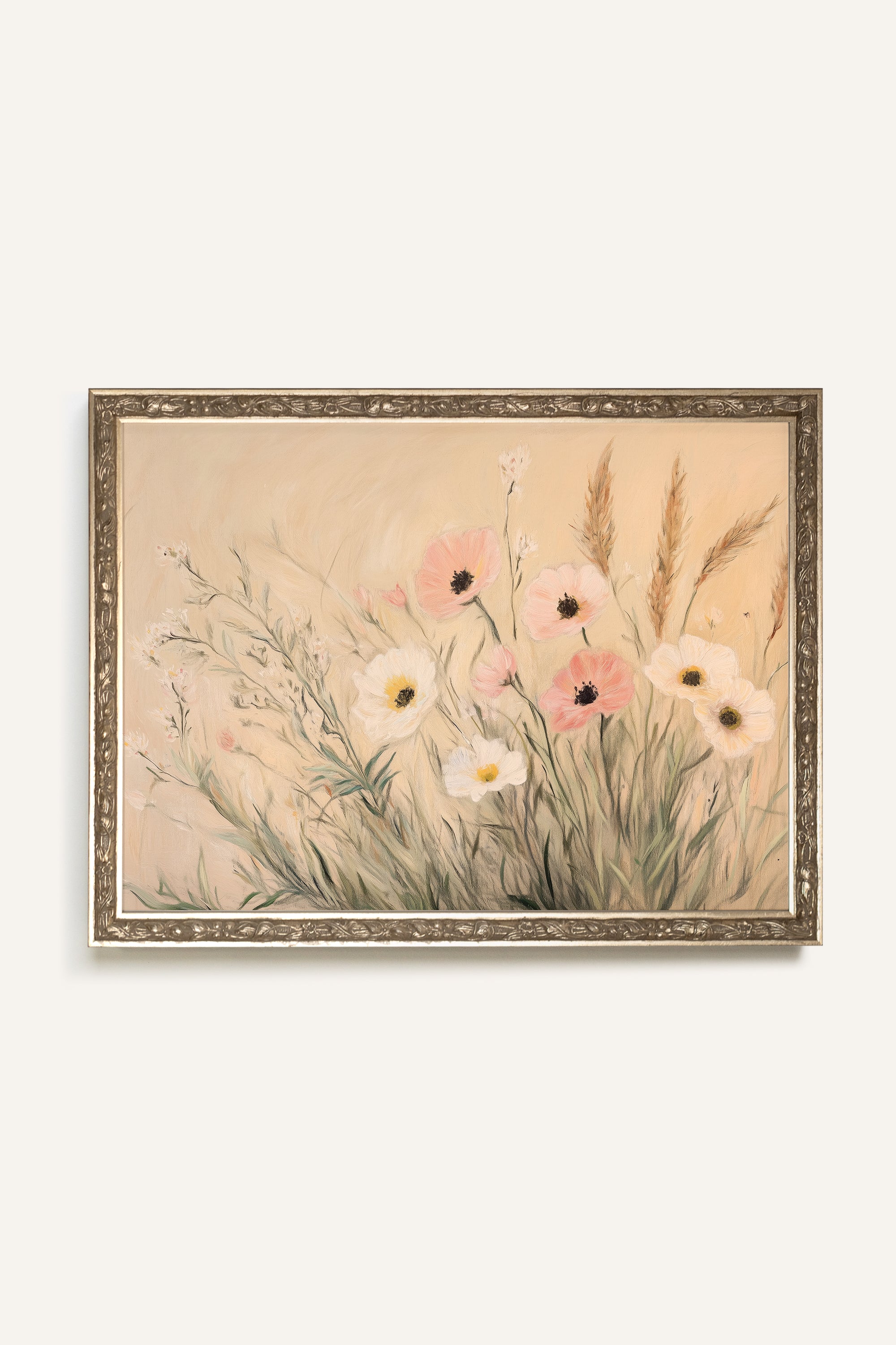 MÉLODIE DES CHAMPS, Artwork on stretched canvas, framed Vintage Silver