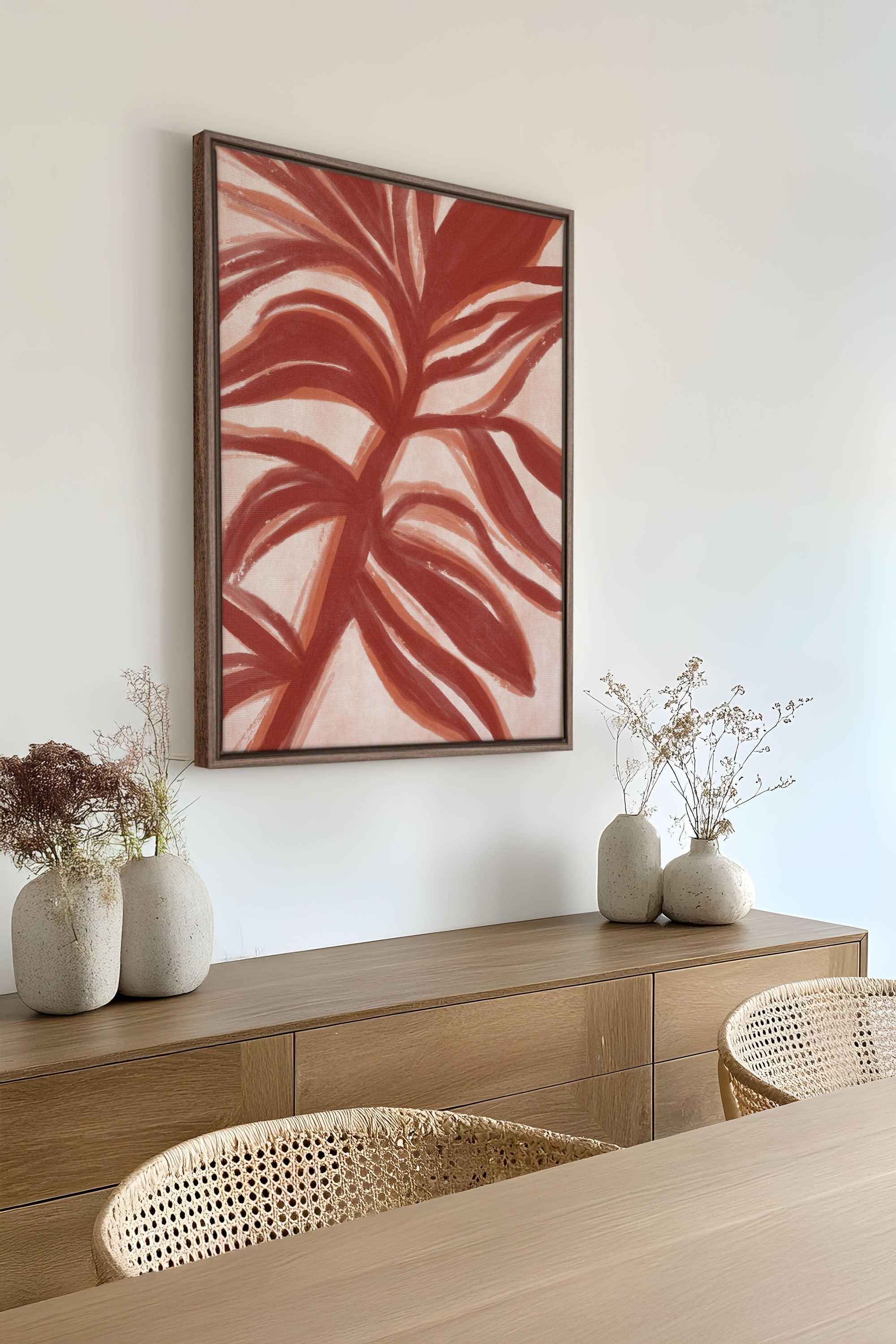 OLEKA CANVAS - BOTANIC FLAME, Oeuvre sur toile étirée, encadré Brun Chêne