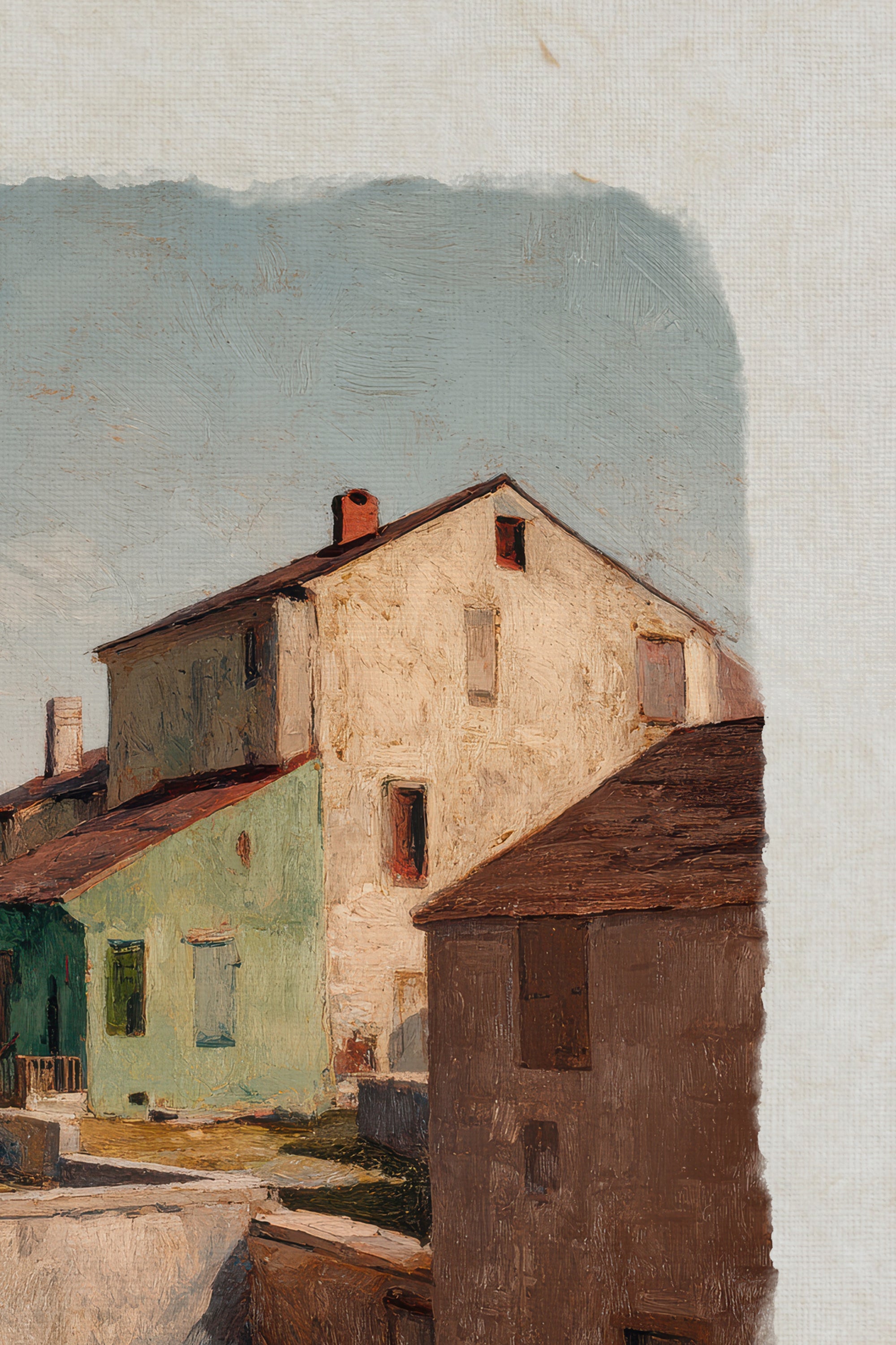 SUNLIT WALLS, Artwork on rigid canvas, framed in Vintage Gold