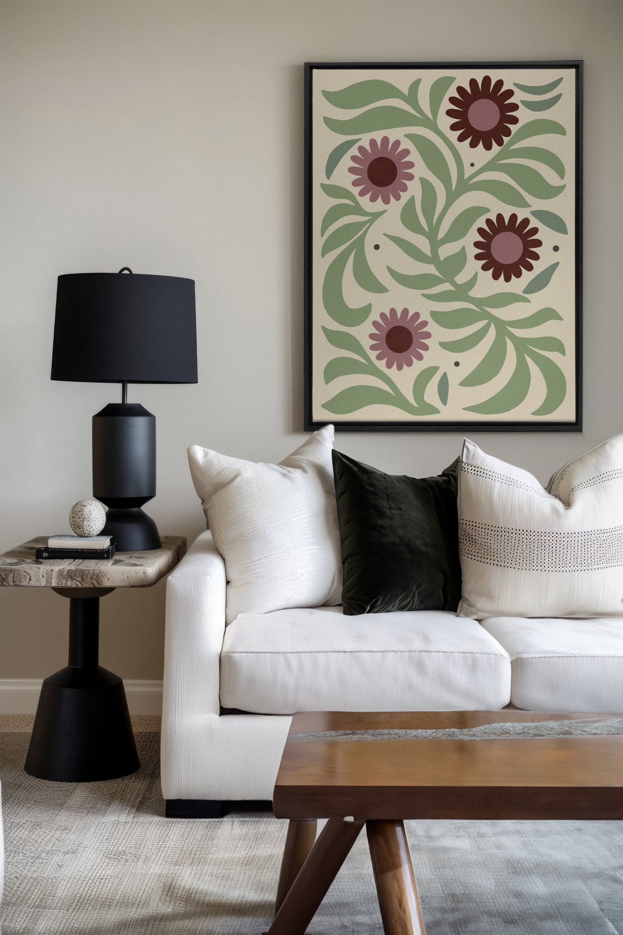 OLEKA CANVAS - ROSY SPRIGS, Oeuvre sur toile étirée, encadré Noir