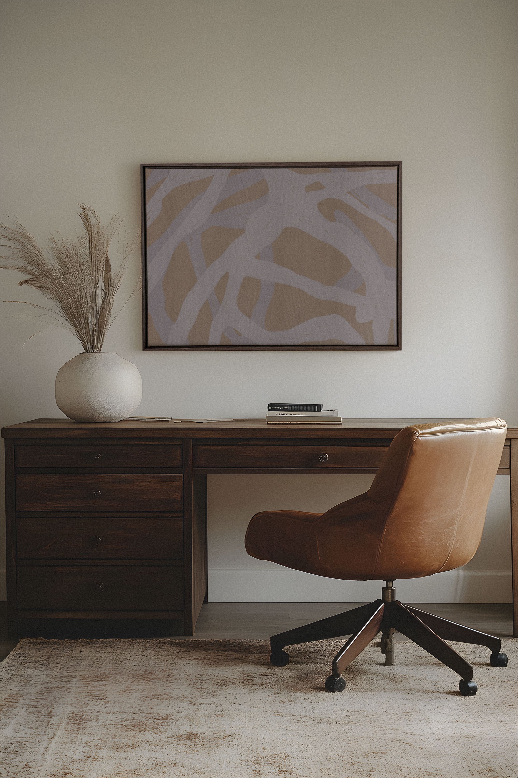 OLEKA CANVAS - TISSAGE NATUREL, Oeuvre sur toile étirée, encadré Brun Noyer