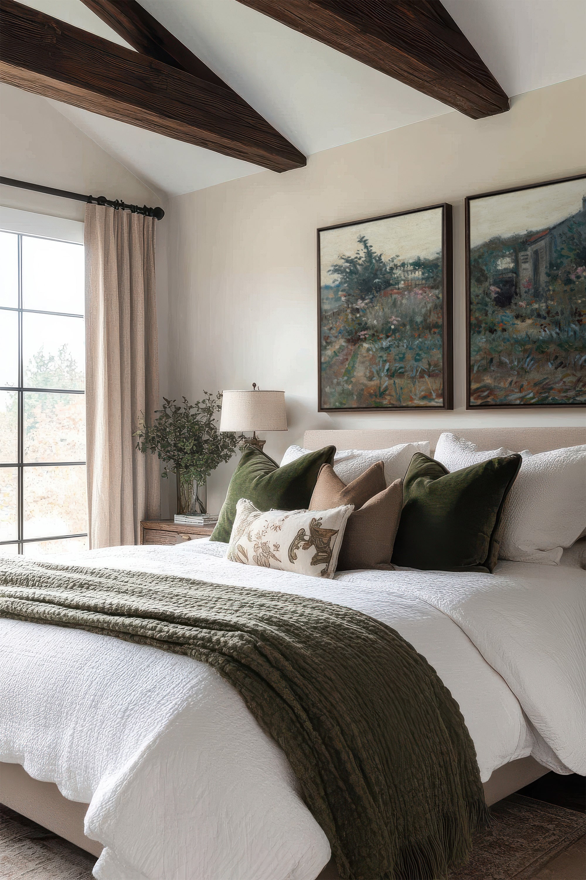 TIMELESS GARDEN DUO, 2 Works on stretched canvas, framed Walnut Brown