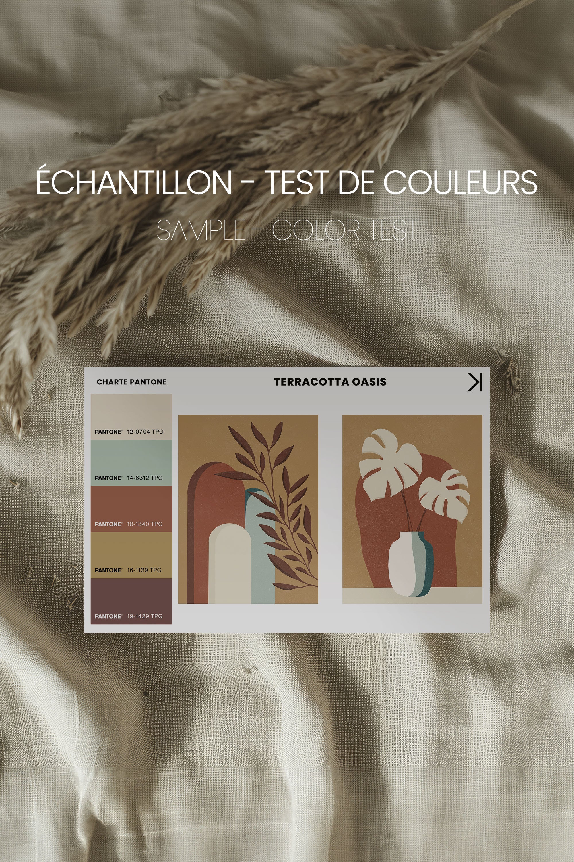 OLEKA CANVAS - TERRACOTTA OASIS, 2 Oeuvres sur toile étirée, encadré Brun Chêne